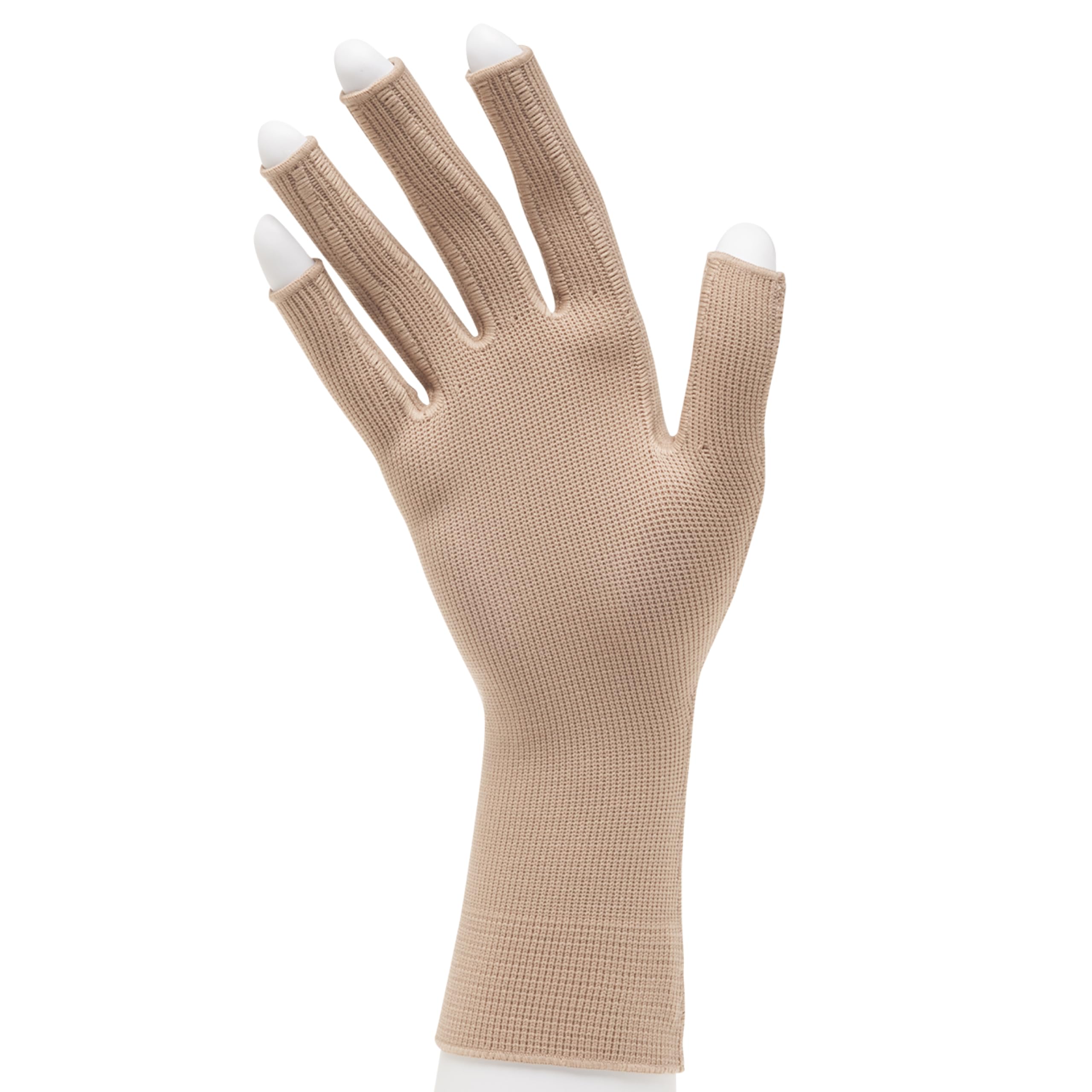 Juzo 3021 Expert Seam Flat Knit Compression Gloves with Open Finger Slots - Beige, Size 4 | Hand Therapy for Arthritis, Carpal Tunnel & Swelling Relief | Ideal for Daily Use, Typing & Post-Surgery Recovery