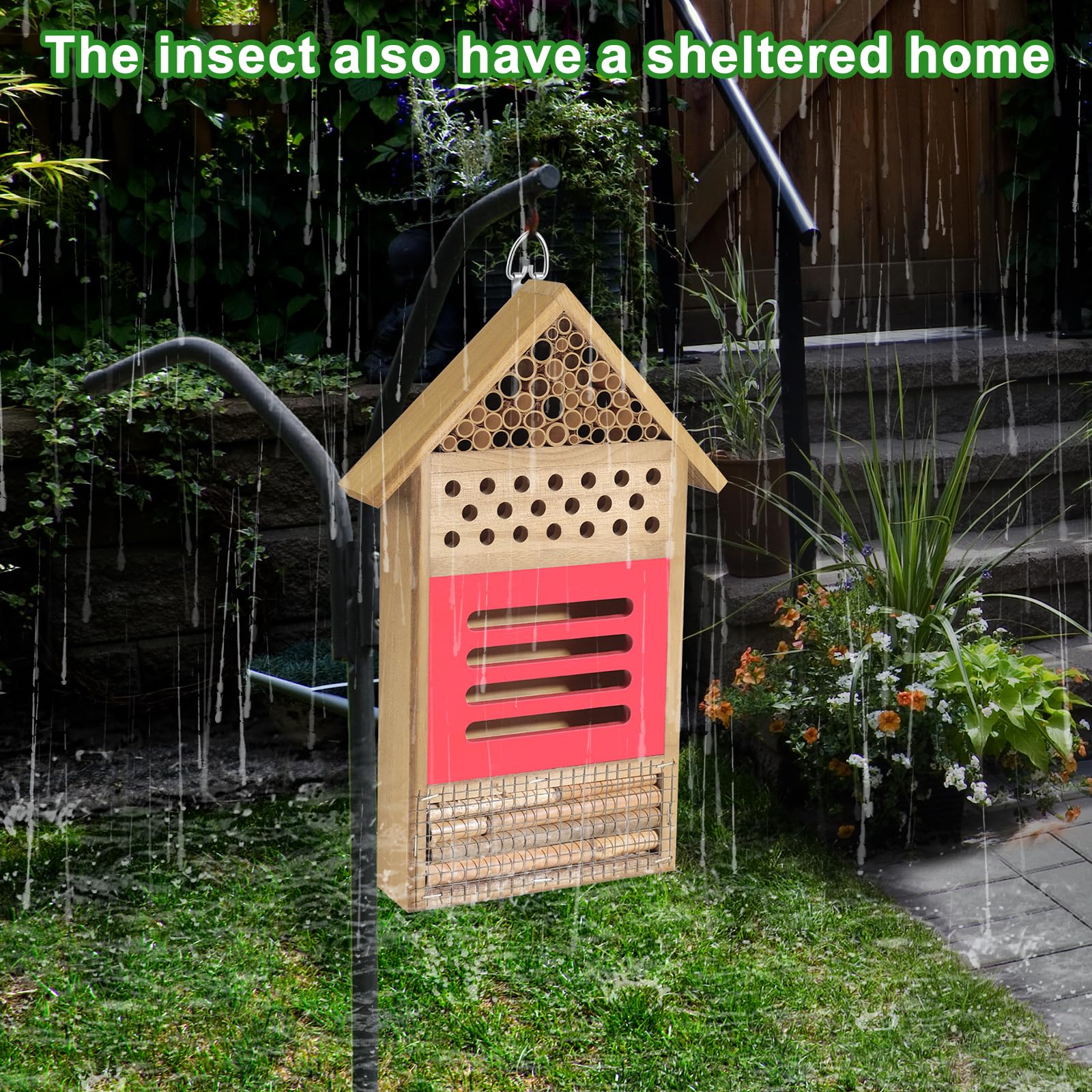 Eco-Friendly Wooden Bee & Butterfly Sanctuary - Natural Pollinator Habitat for Garden, Sustainable Outdoor Decor for Backyard & Patio, Perfect for Attracting Beneficial Insects & Enhancing Biodiversity