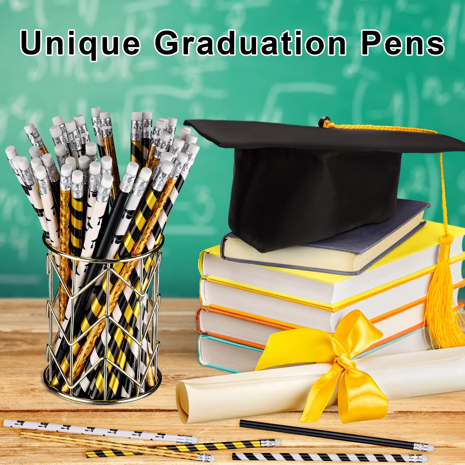 2025 Graduation Pencils Set - 50 Count Assorted Novelty Pencils with Erasers, Graduation Hat & Stripes Design (5 Styles) - Perfect for Graduation Party Favors, School Supplies, Office Gifts & Teacher Appreciation