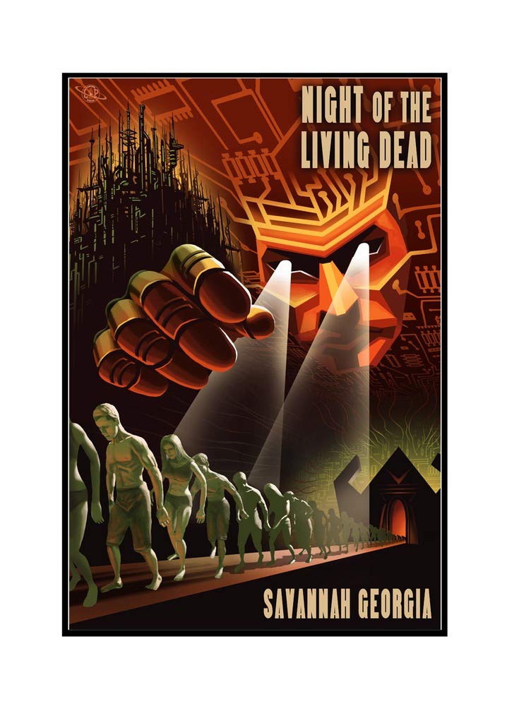 Savannah Georgia Night of the Living Dead 24x36 Framed Canvas Art Print - Horror Movie Poster for Home Theater & Halloween Decor