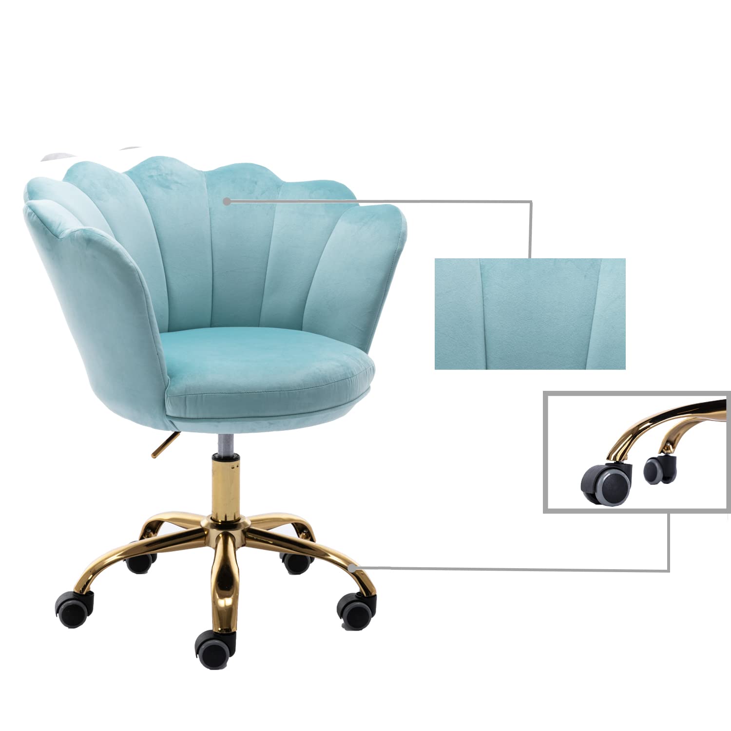Ergonomic Modern Home Office Chair - Adjustable Swivel Desk Chair with Wheels for Work, Study & Makeup - Velvet Upholstered Task Chair for Living Room & Bedroom (Light Blue) - Perfect for Remote Work, Gaming & Vanity Areas
