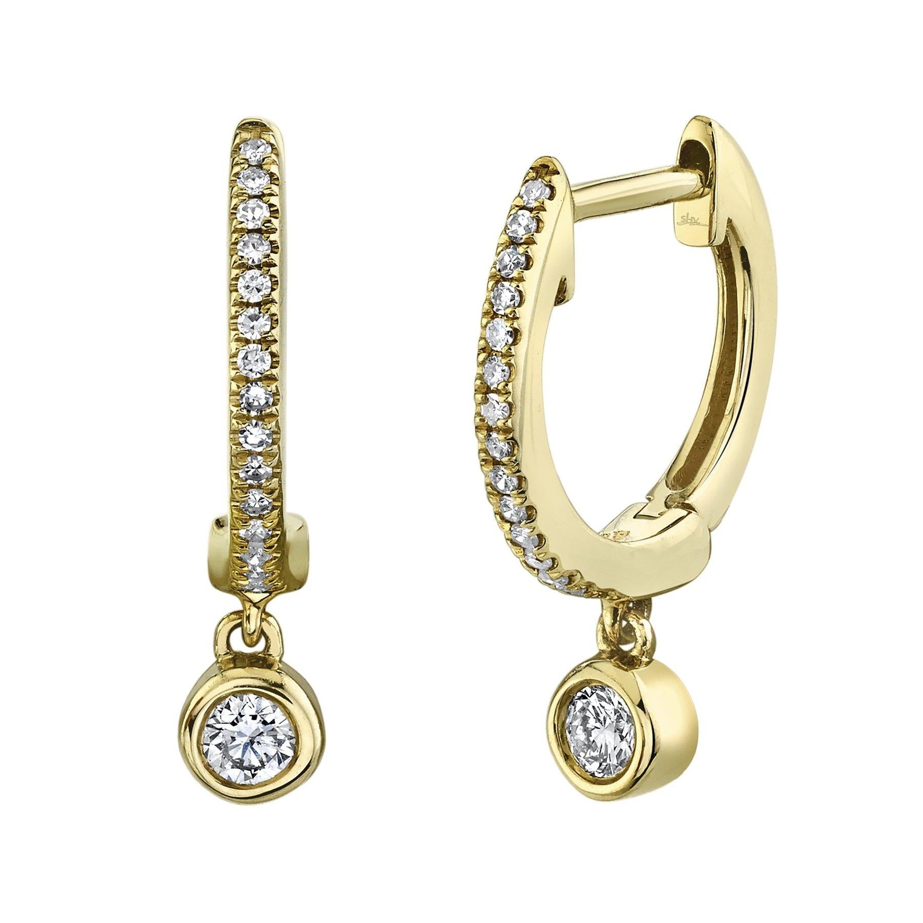14K Gold 0.14 CTW Diamond Huggie Drop Earrings for Women - Dainty Everyday Hoop Earrings for Work, Date Night & Special Occasions