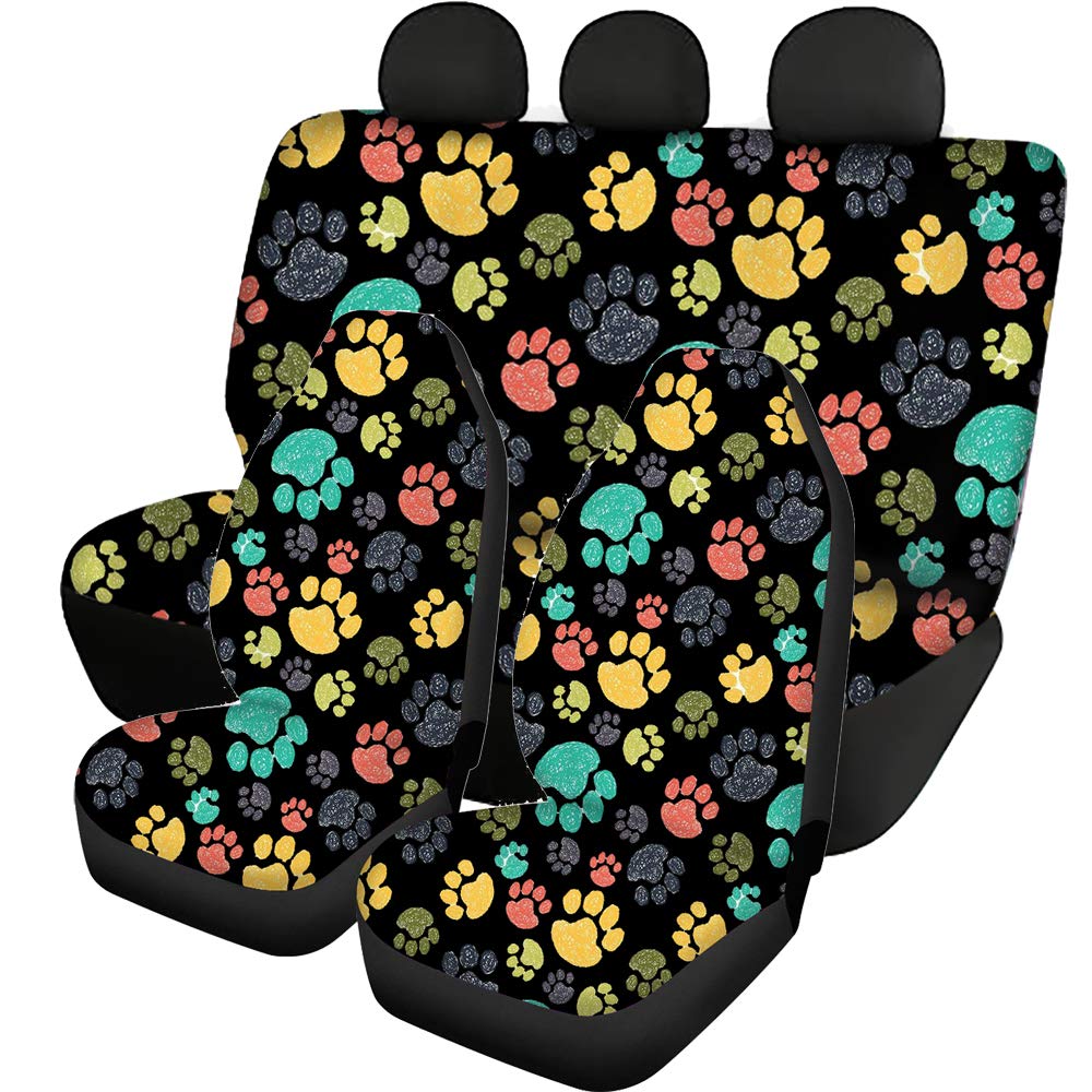 HUISEFOR 4-Piece Car Seat Covers Set with Dog Paw Print - Universal Fit for Most Cars, SUVs, Vans & Trucks - Colorful Seat Protectors for Pet Lovers & Comfortable Driving