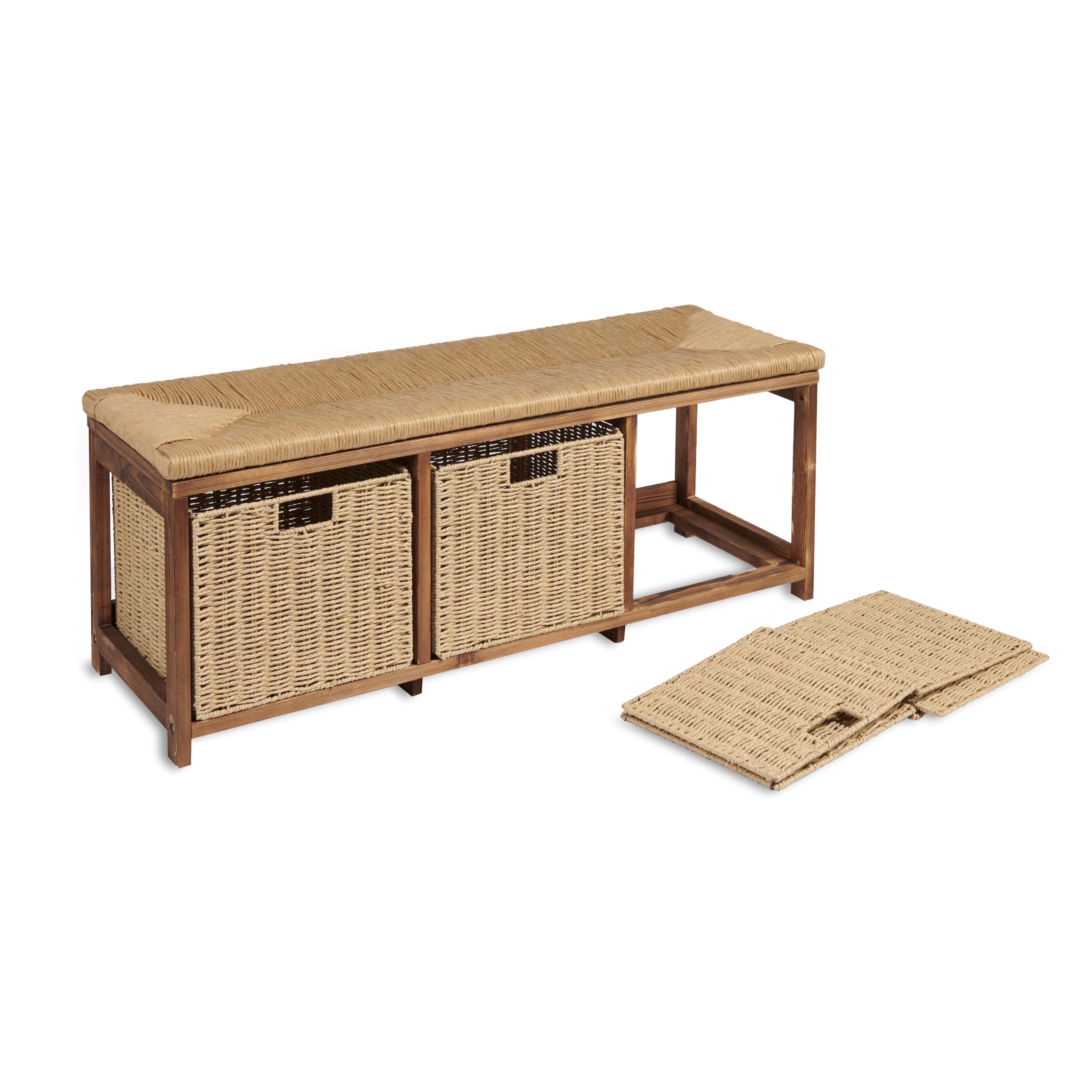 **Badger Basket Kid's Toy Storage Bench with Woven Top & 3 Collapsible Baskets - Light Brown - Perfect for Kids' Room Organization & Playroom Storage**