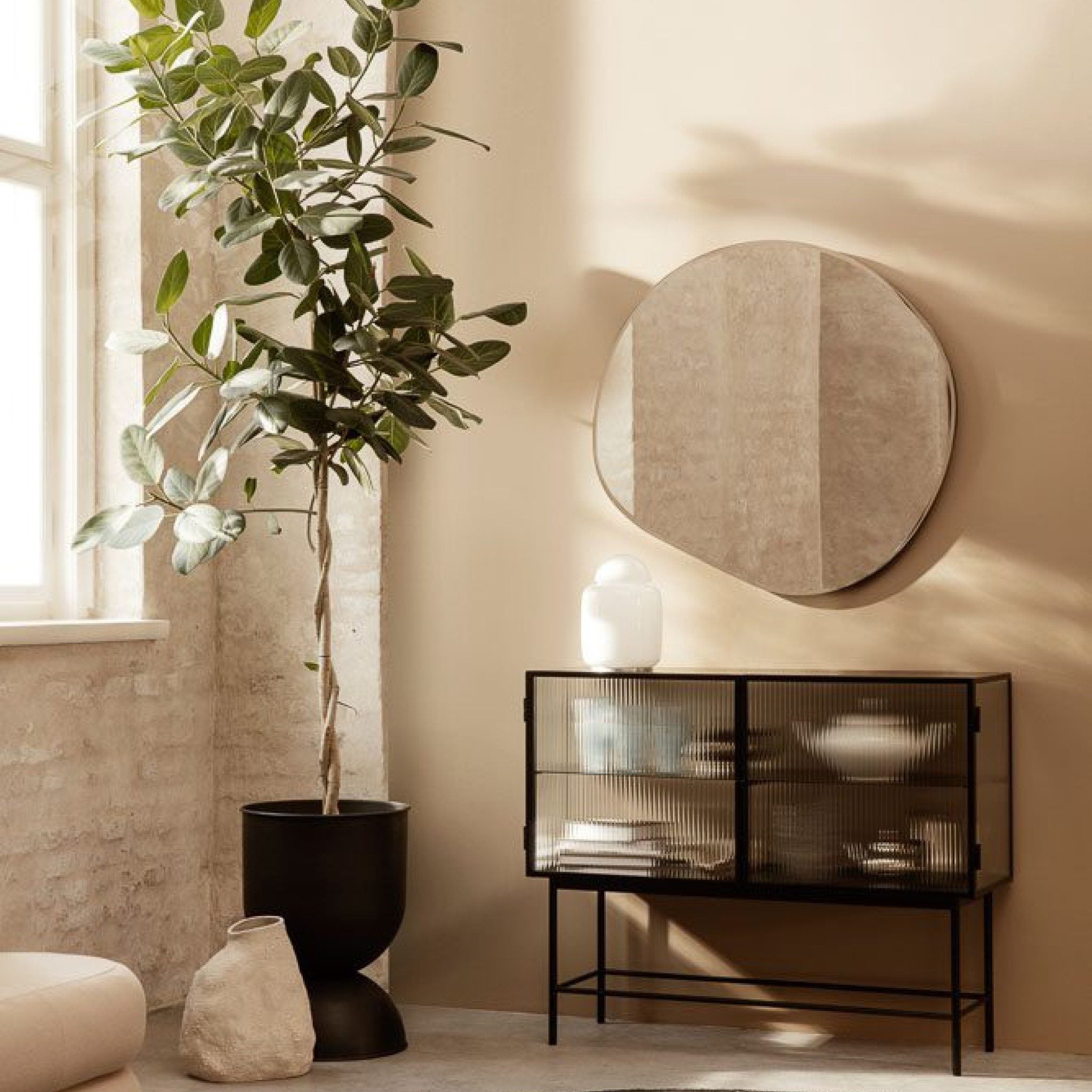 FERM LIVING Pond Mirror XL - Large Round Brass Wall Mirror for Bathroom, Living Room & Bedroom Decor - Elegant Home Accent for Modern Interior Design