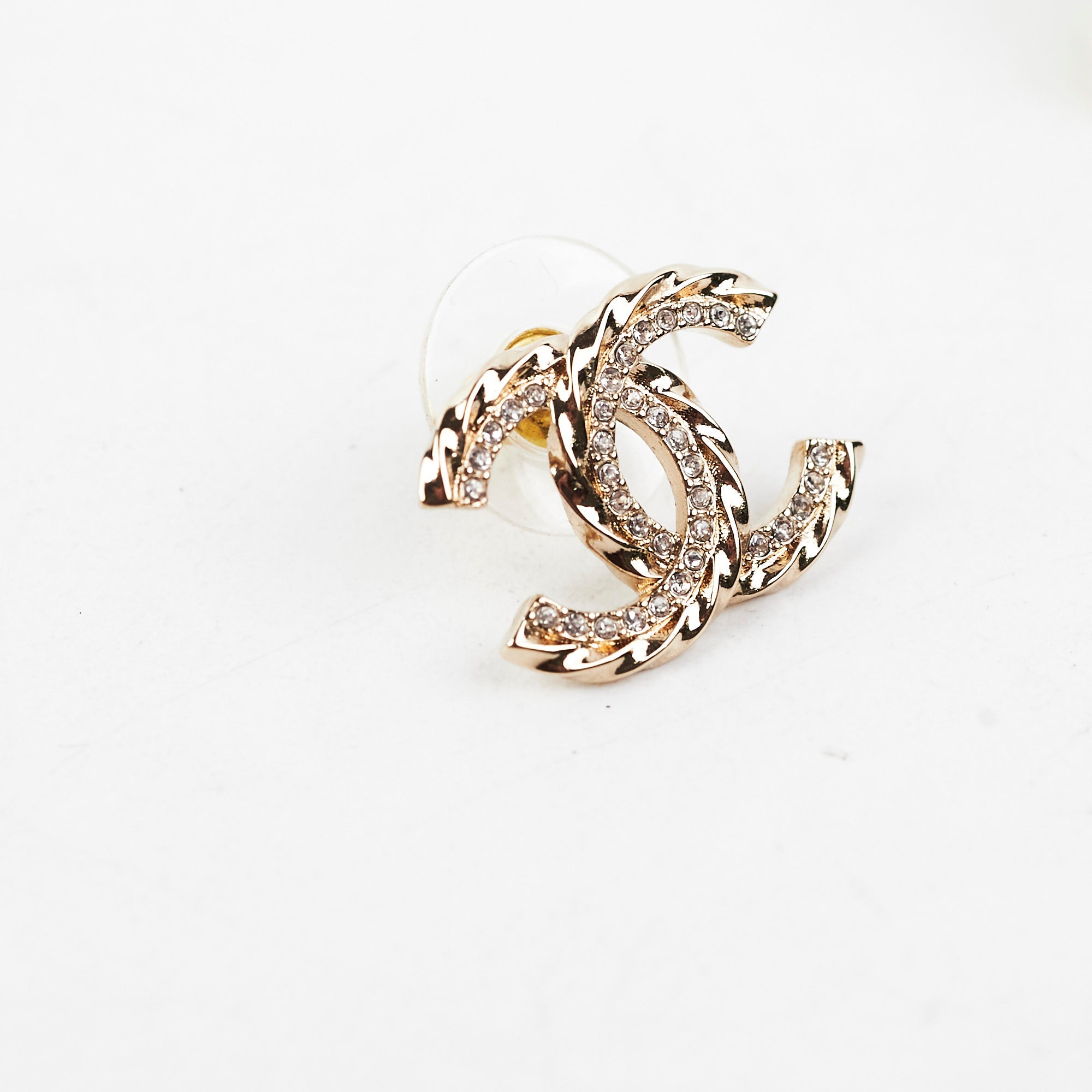 Chanel CC Logo Gold Rhinestone Earrings - Fashion Costume Jewelry for Women - Perfect for Parties, Weddings & Evening Events