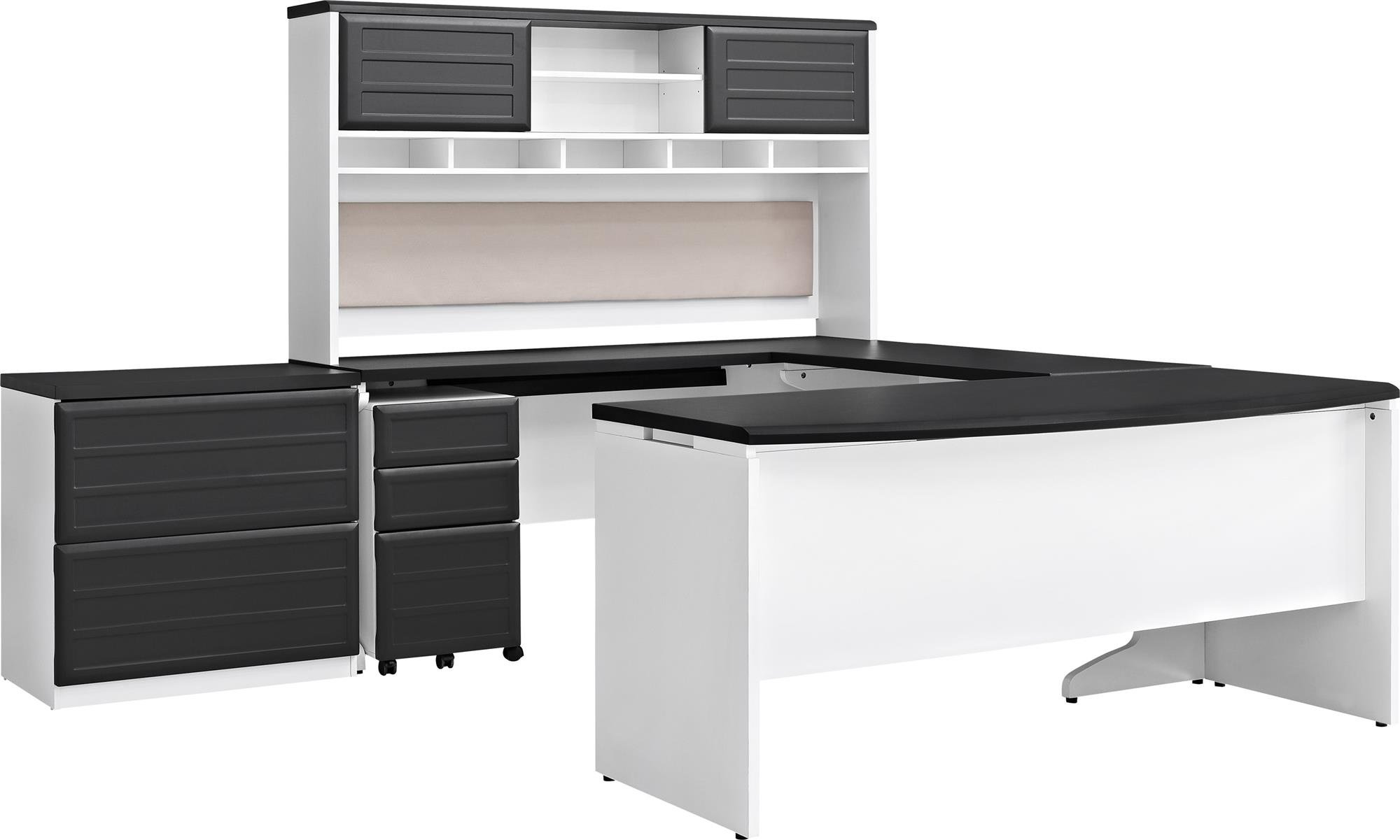 Ameriwood Home Pursuit Hutch Desk with Storage, Gray - Perfect for Home Office, Study Room & Small Spaces Organization