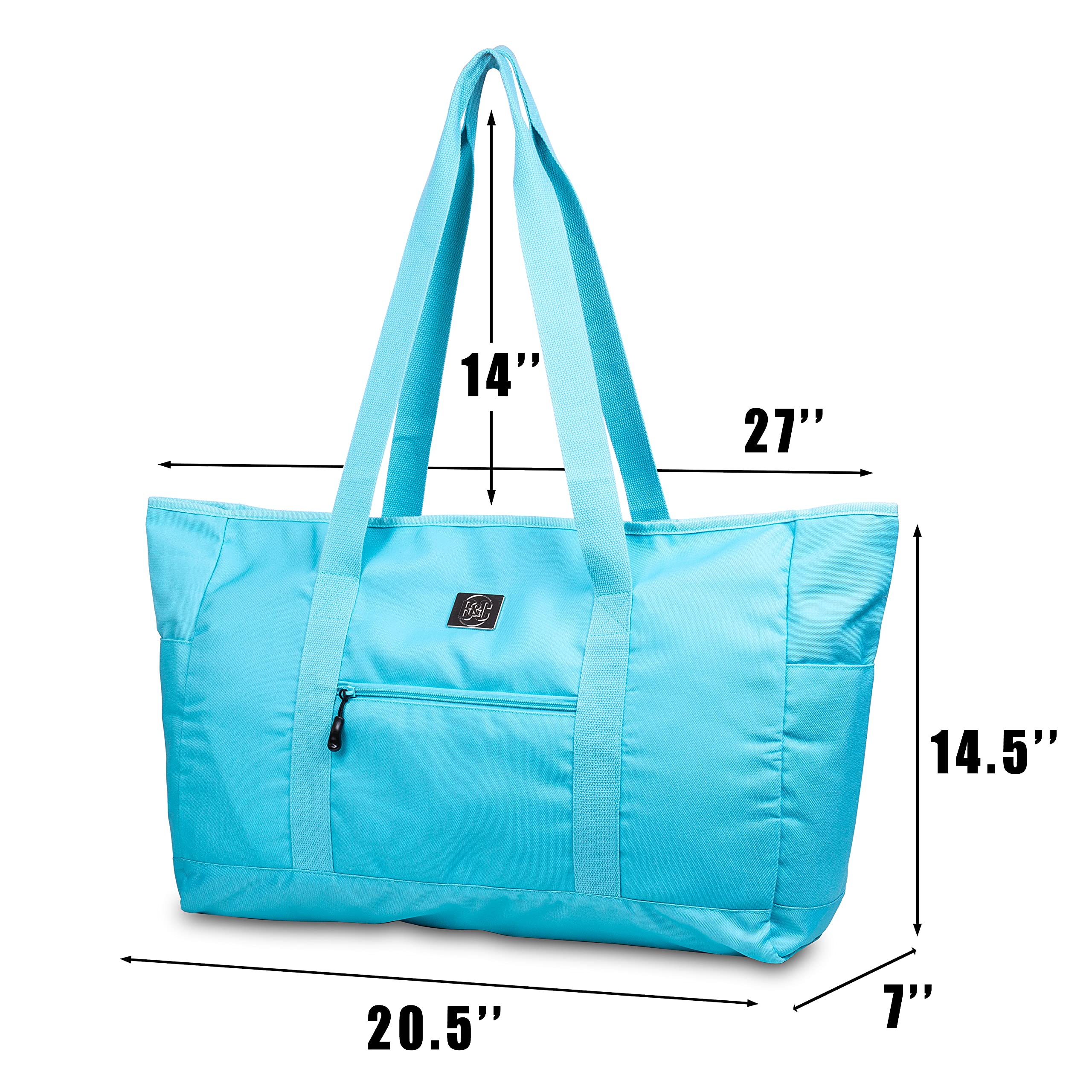 Large Waterproof Canvas Tote Bag with Zipper Closure & Multiple Pockets - XL Beach Bag for Women, Gym, Travel & Shopping - Perfect for Vacation, Pool Day, Workout & Daily Use