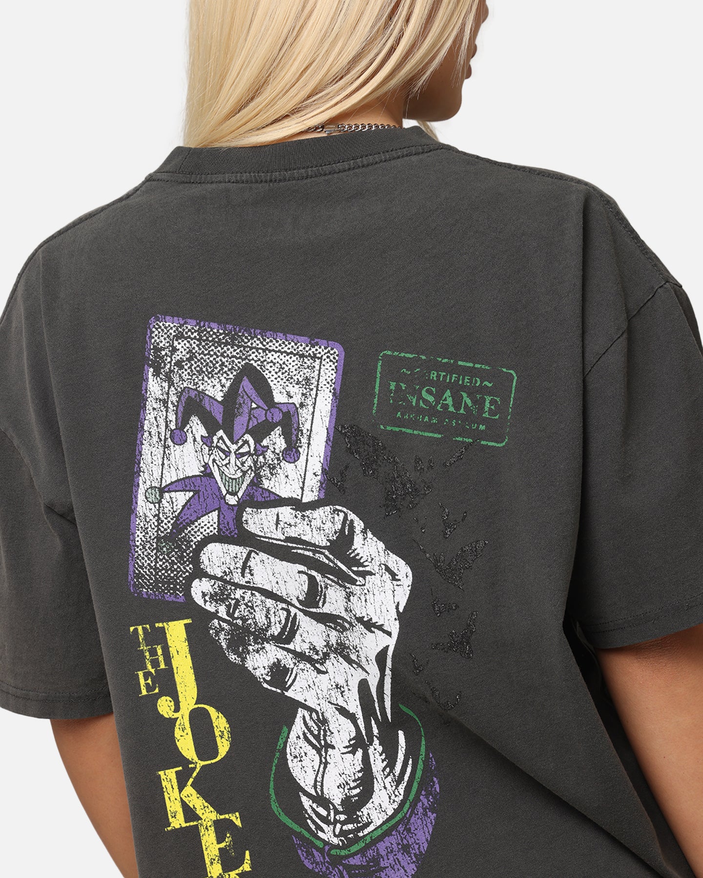 DC Batman The Joker Harley Quinn Vintage Graphic T-Shirt - Black Washed Cotton Tee for Cosplay, Comic Con & Casual Wear