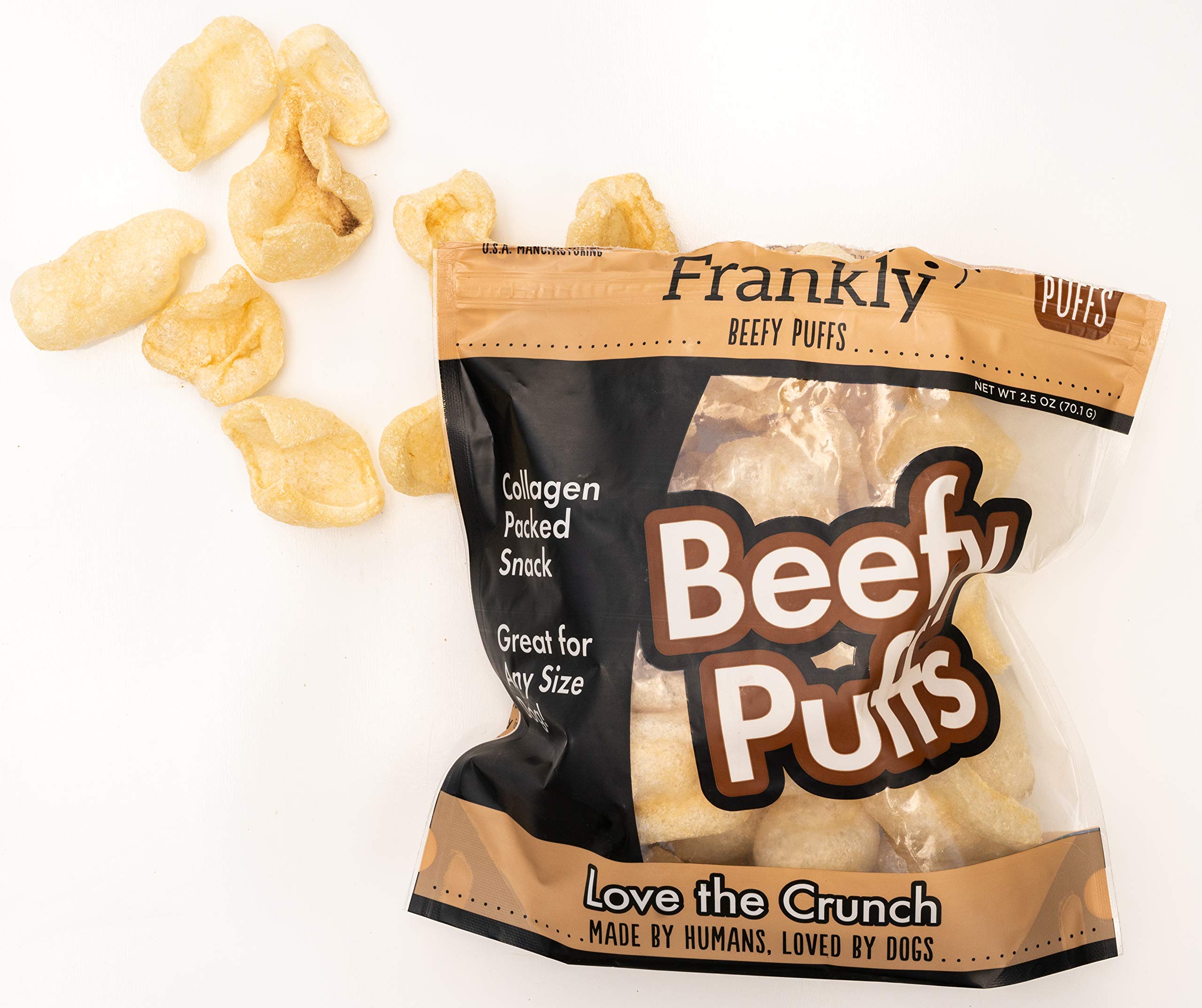 Frankly Collagen Beefy Puffs - Grain Free, Low Fat Dog Treats for Small Dogs | Crunchy Protein Bites for Training & Rewards | No Additives, Rawhide Free, Air-Dried Beef Snacks | Perfect for Puppy Training, Travel & Dental Health