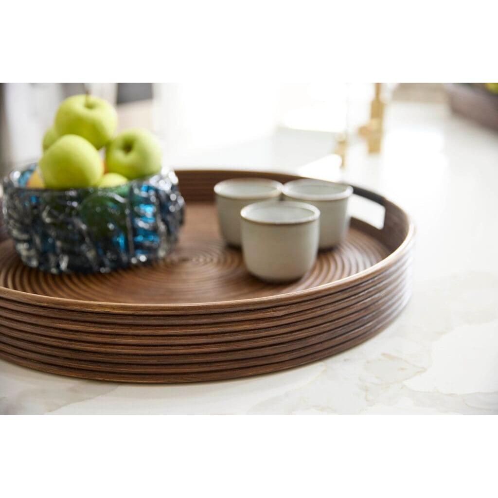 Cyan Design 11718 Papeete Round Tray - Small Brown Wooden Decorative Serving Tray for Coffee Table, Living Room, or Dining Room Decor