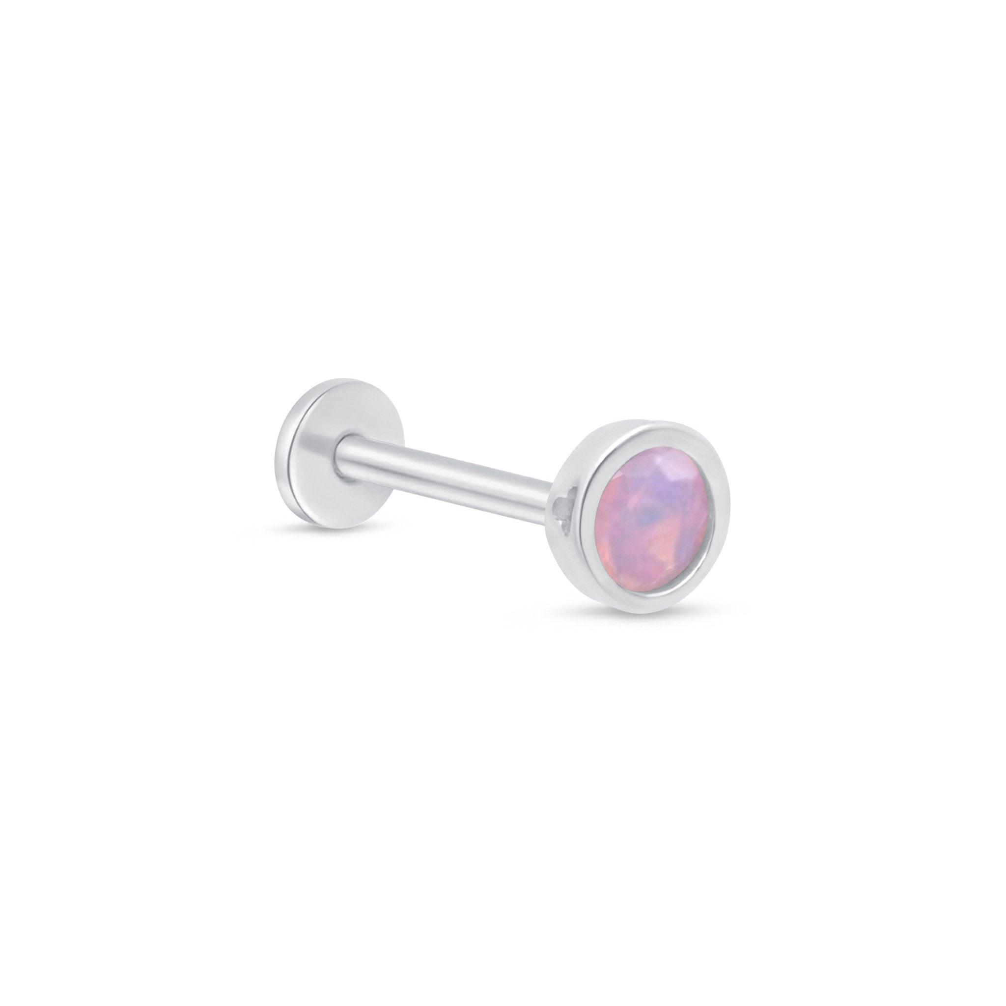 14K White Gold Round Pink Opal Flat Back Stud Earrings - Bezel Set Gemstone Jewelry for Women, Gift for Her, Birthday, Anniversary, Valentine's Day