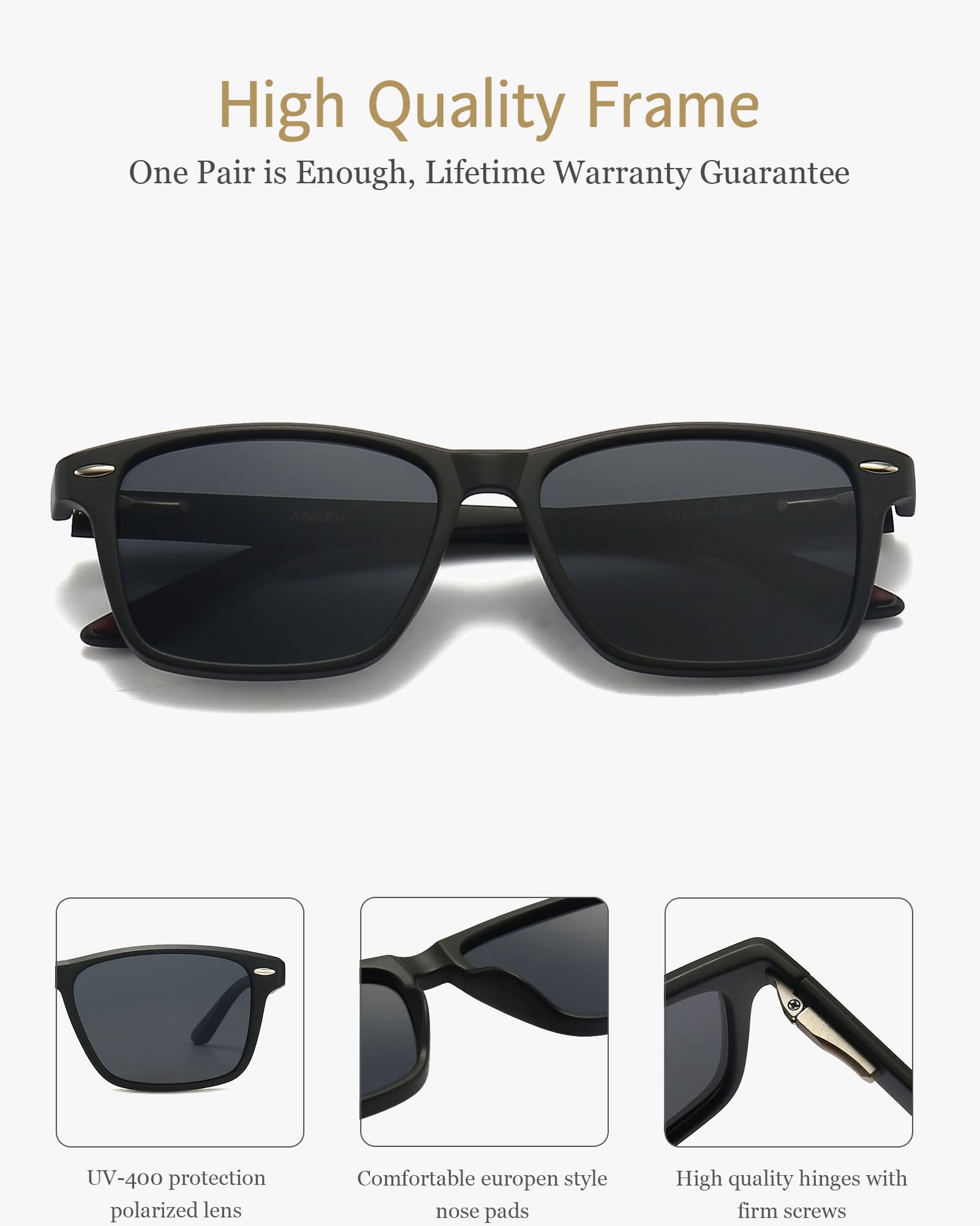 ANRRI Gradient Polarized Sunglasses for Men & Women - Retro Square UV Protection Sun Glasses with Spring Hinges - Perfect for Driving, Beach & Outdoor Activities