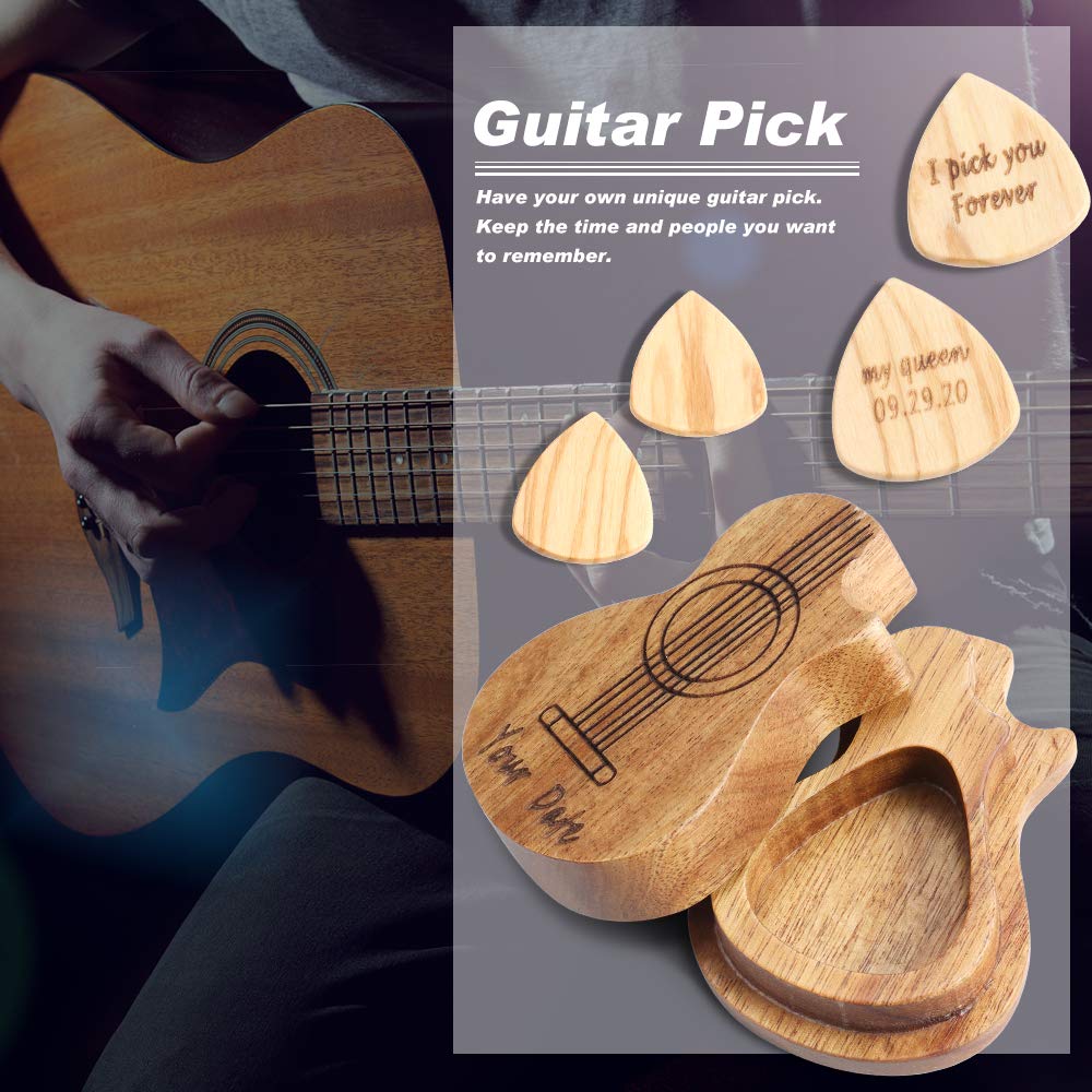 Custom Engraved Guitar Picks 3-Pack with Personalized Wooden Gift Box - Unique Music Accessories for Guitar Players | Perfect Gift for Musicians, Birthday & Anniversary Presents