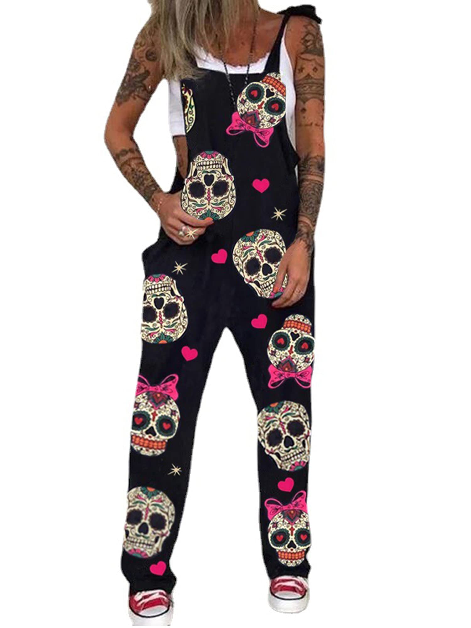 Boho Wide Leg Jumpsuit for Women - Halloween Overalls, Plus Size Loose Dungarees with Artistic Print - Perfect for Costume Parties, Festivals & Casual Boho Style