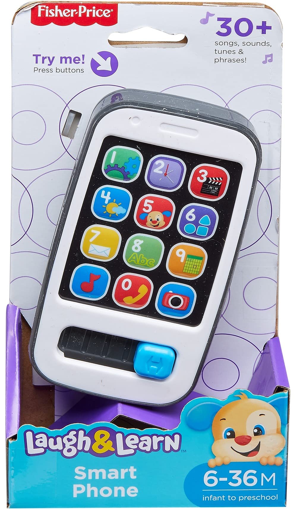 Fisher-Price Laugh & Learn Smart Phone - Interactive Light-Up Musical Toy for Babies & Toddlers, Gray | Pretend Play & Early Learning Development for 6-36 Months Old