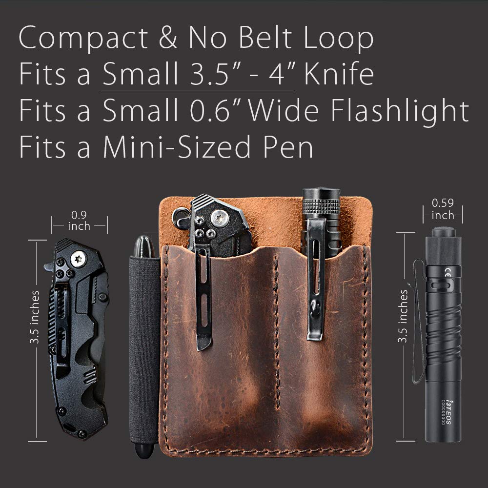 Premium EDC Leather Pocket Organizer - Slim Wallet & Knife Pouch with Pen Loop | Full Grain Chestnut Leather | Perfect for Everyday Carry, Travel & Outdoor Adventures