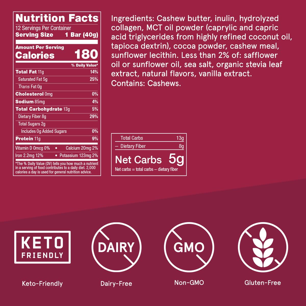 Keto-Friendly Bulletproof Fudge Brownie Collagen Protein Bars - Pack of 12 | Grass-Fed Collagen & MCT Oil | No Added Sugar | Perfect for Low-Carb Diet, Post-Workout Recovery & Healthy Snacking