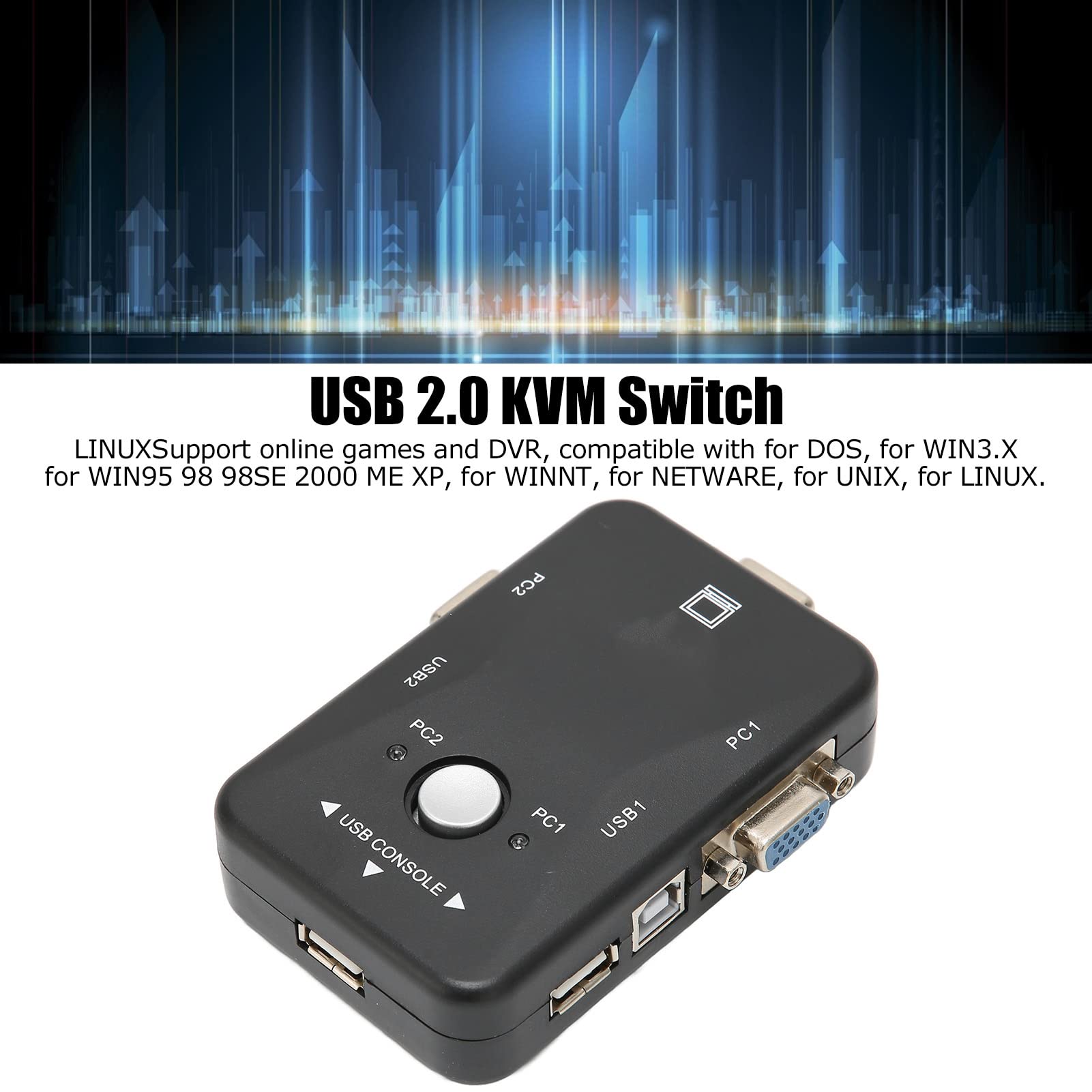 Yoidesu USB 2.0 KVM Switch - 2 Port Dual Monitor KVM Switch with 1920x1440 Resolution for Windows 95/98/98SE/2000/ME/XP - Perfect for Home Office, Gaming & Multi-Computer Workstations