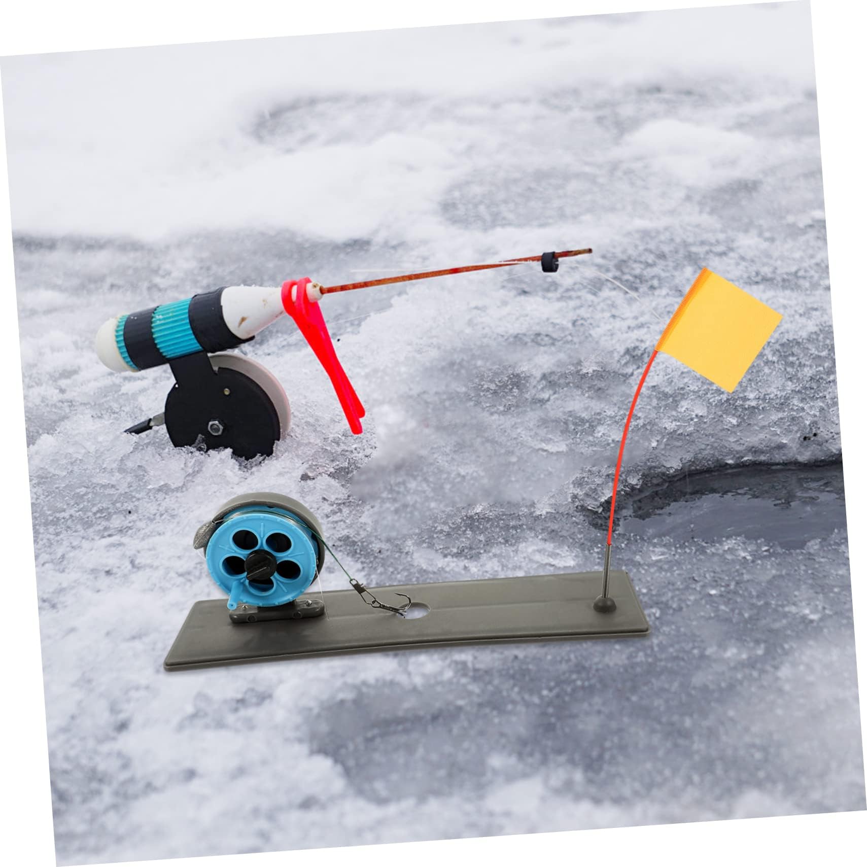 Ice Fishing Tip Up with Flag - Portable Ice Fishing Rod Reel Combo Kit for Winter Fishing - Floating Base for Easy Detection - Perfect for Lake, Pond, and River Ice Fishing Adventures