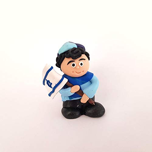 Handmade Israeli Flag Polymer Clay Boy Doll - Unique Jewish Gift for Kids, Children's Birthday & Hanukkah Present, Collectible Figurine for Home Decor
