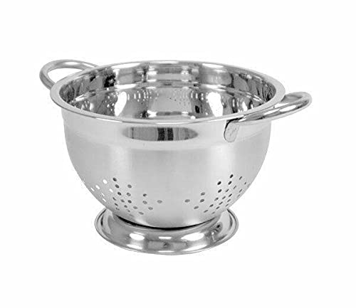 3 QT Deep Silver Colander with Stable Base & Open Handles - Premium Kitchen Strainer for Pasta, Vegetables & Fruits - Essential Mesh Strainer for Cooking, Washing & Draining - Perfect for Home Chefs & Professional Kitchens