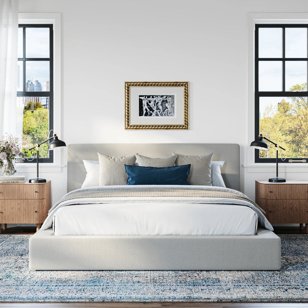 Premium Bed Frame with Headboard - Ultra Bed Set in Moon Color | Modern Bedroom Furniture for Master & Guest Rooms