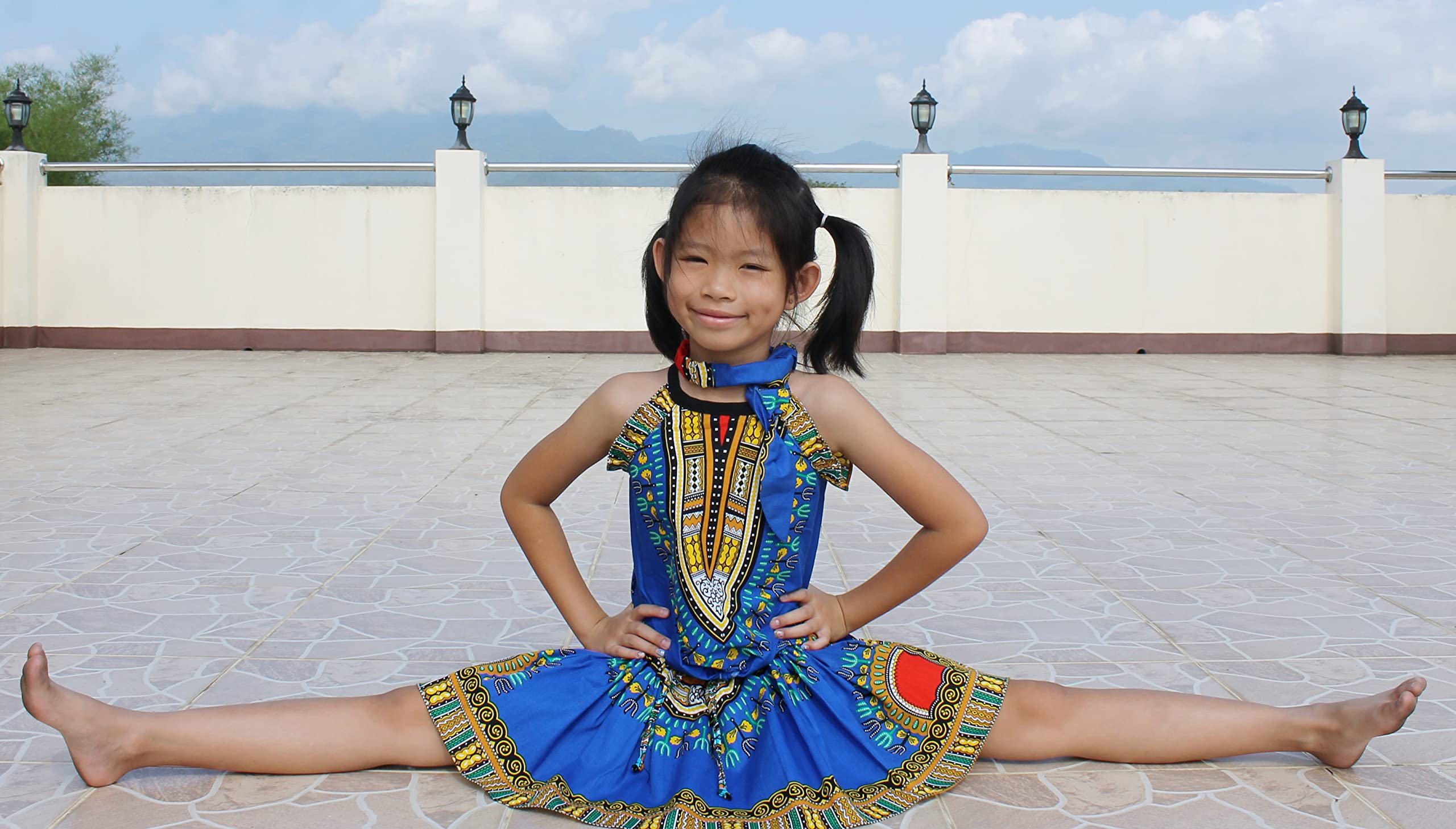 RaanPahMuang Mini Gypsy African Dashiki Print Pull-On Dance Skirt for Girls - Perfect for Cultural Performances, Festivals & Playtime