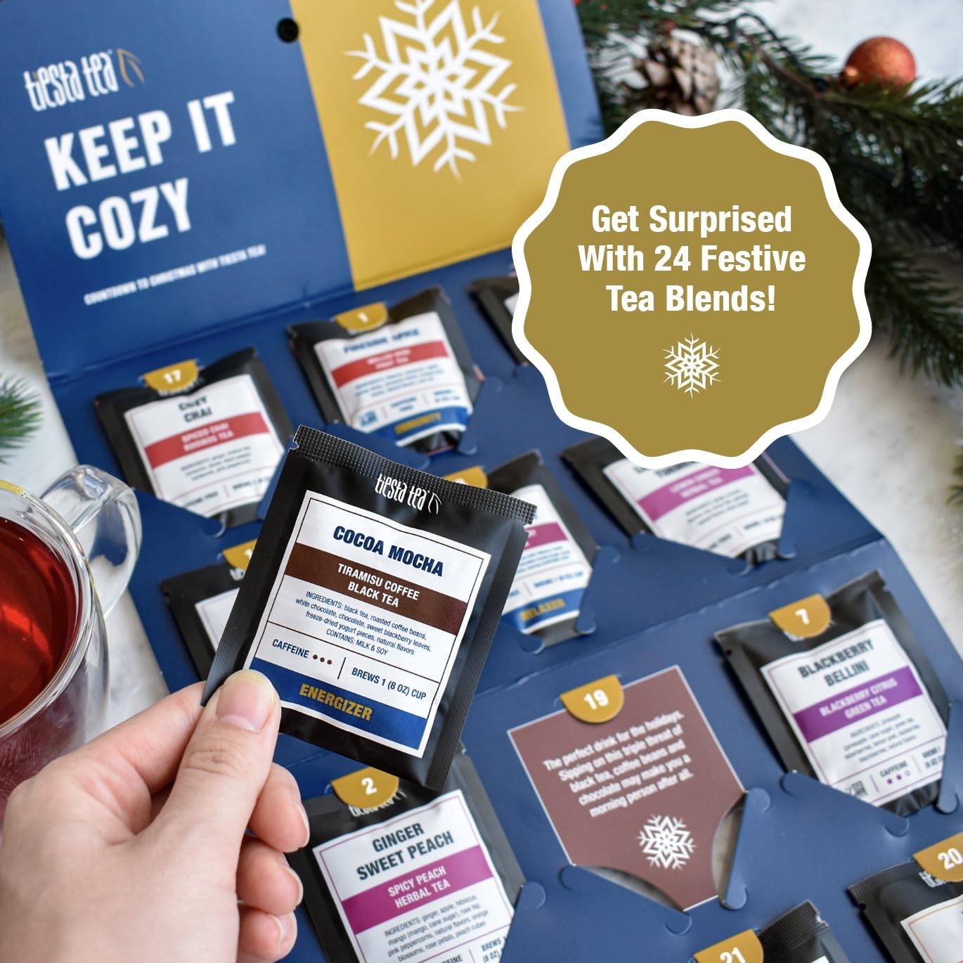 Tiesta Tea 2024 Advent Calendar - 24 Premium Loose Leaf Tea Blends | Holiday Gift Set for Tea Lovers | Perfect for Christmas Countdown, Office Gifts & Cozy Winter Evenings