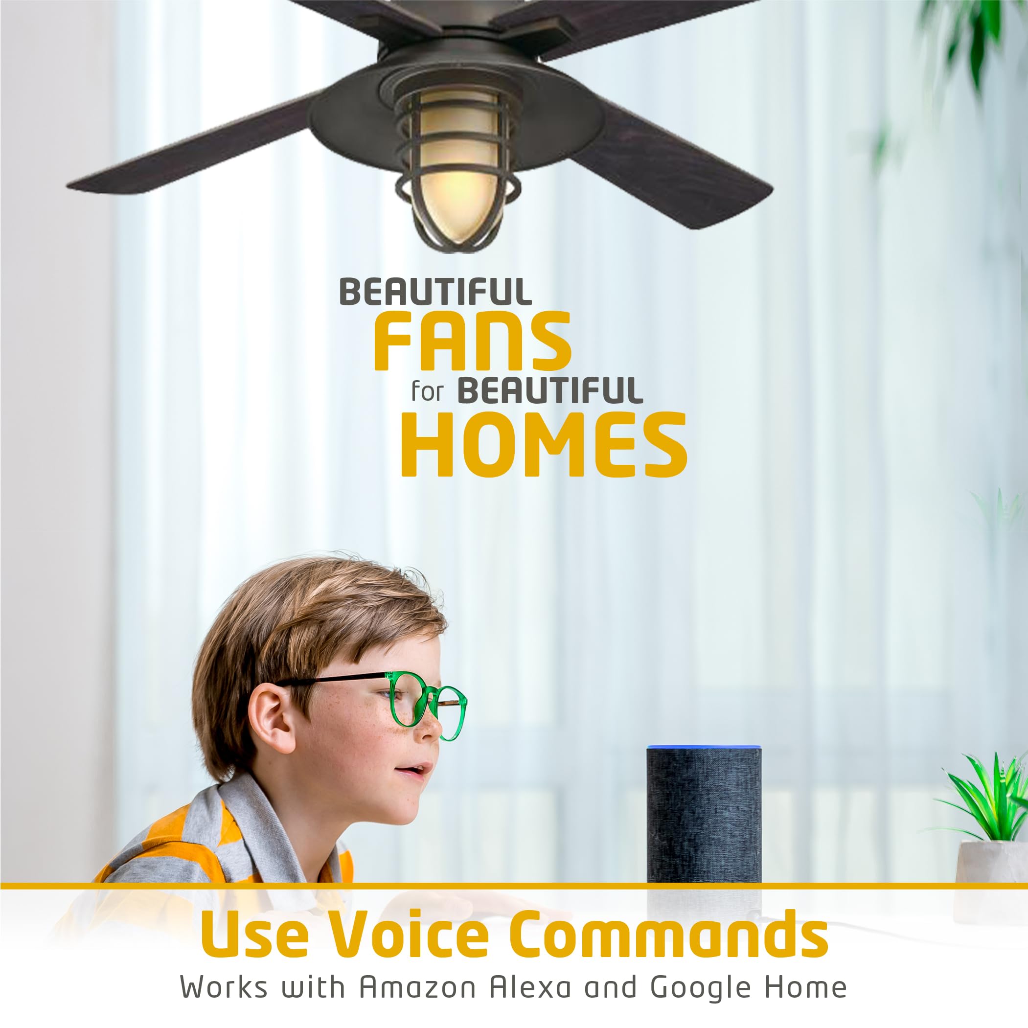 52-inch Smart Ceiling Fan with Lights - Alexa & Google Home Compatible Wi-Fi Ceiling Fan with Remote - Modern Black Bronze Finish for Bedroom, Living Room & Home Office - Energy Efficient Cooling & Stylish Lighting Solution