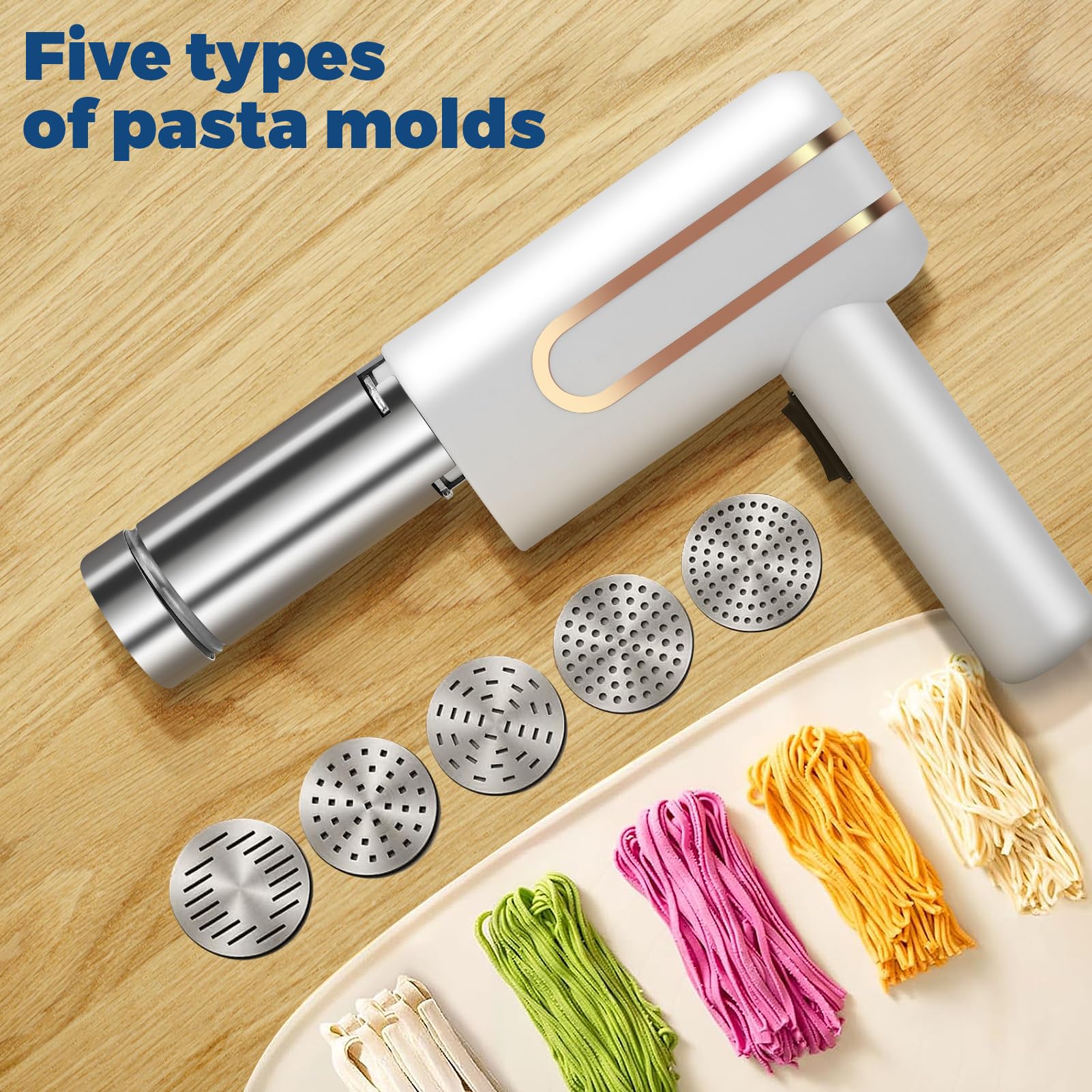 Electric Pasta Maker Machine - Cordless Handheld Noodle Maker with 3 Moulds & Cutter for Homemade Spaghetti, Fettuccine, Lasagna | Perfect for Italian Cooking, Family Dinners & Restaurant Use