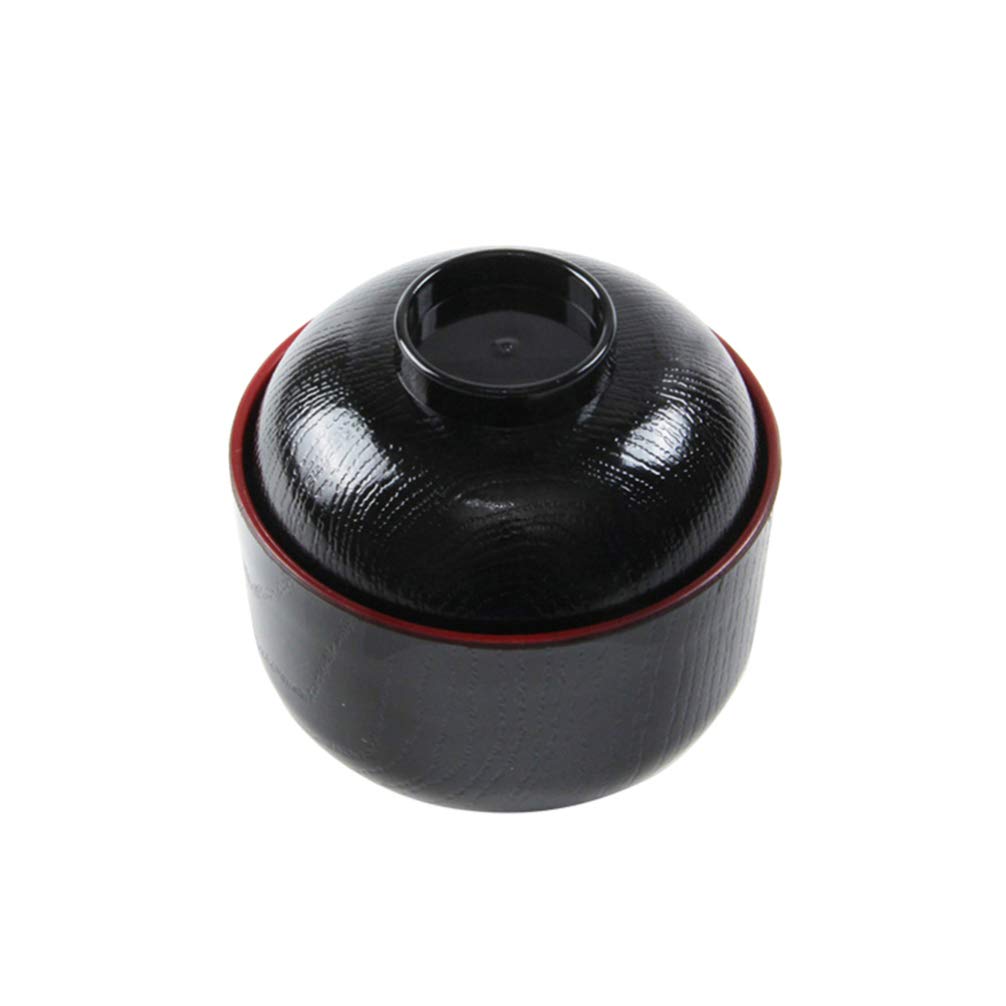 Traditional Japanese Miso Soup Bowl with Lid - Black Ceramic Rice & Noodle Bowl Set for Home Kitchen | Perfect for Ramen, Udon, Sushi & Asian Dining