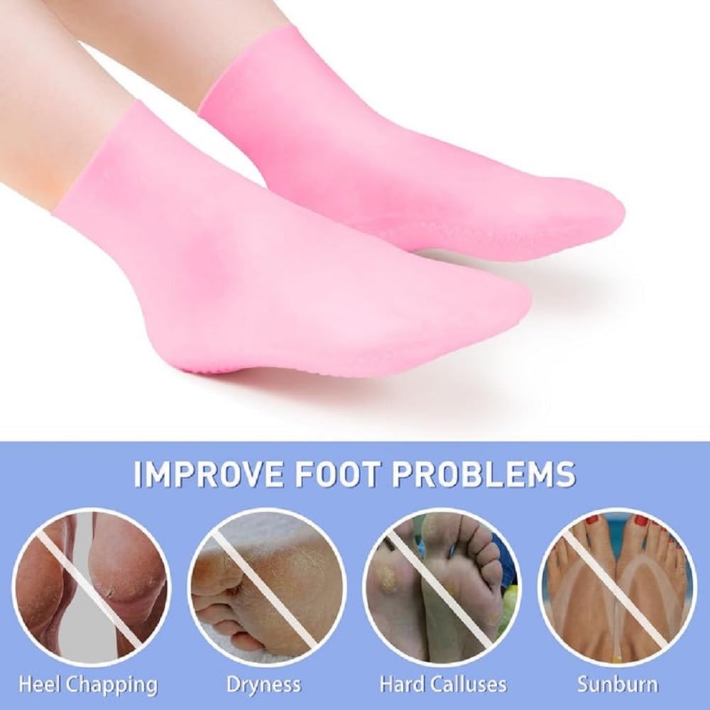 AARUX Moisturizing Gel Spa Socks for Dry Cracked Feet - Softening & Repairing Foot Care for Women & Men - Waterproof Silicone Socks for Pedicure, Home Spa, Night Treatment & Travel Use
