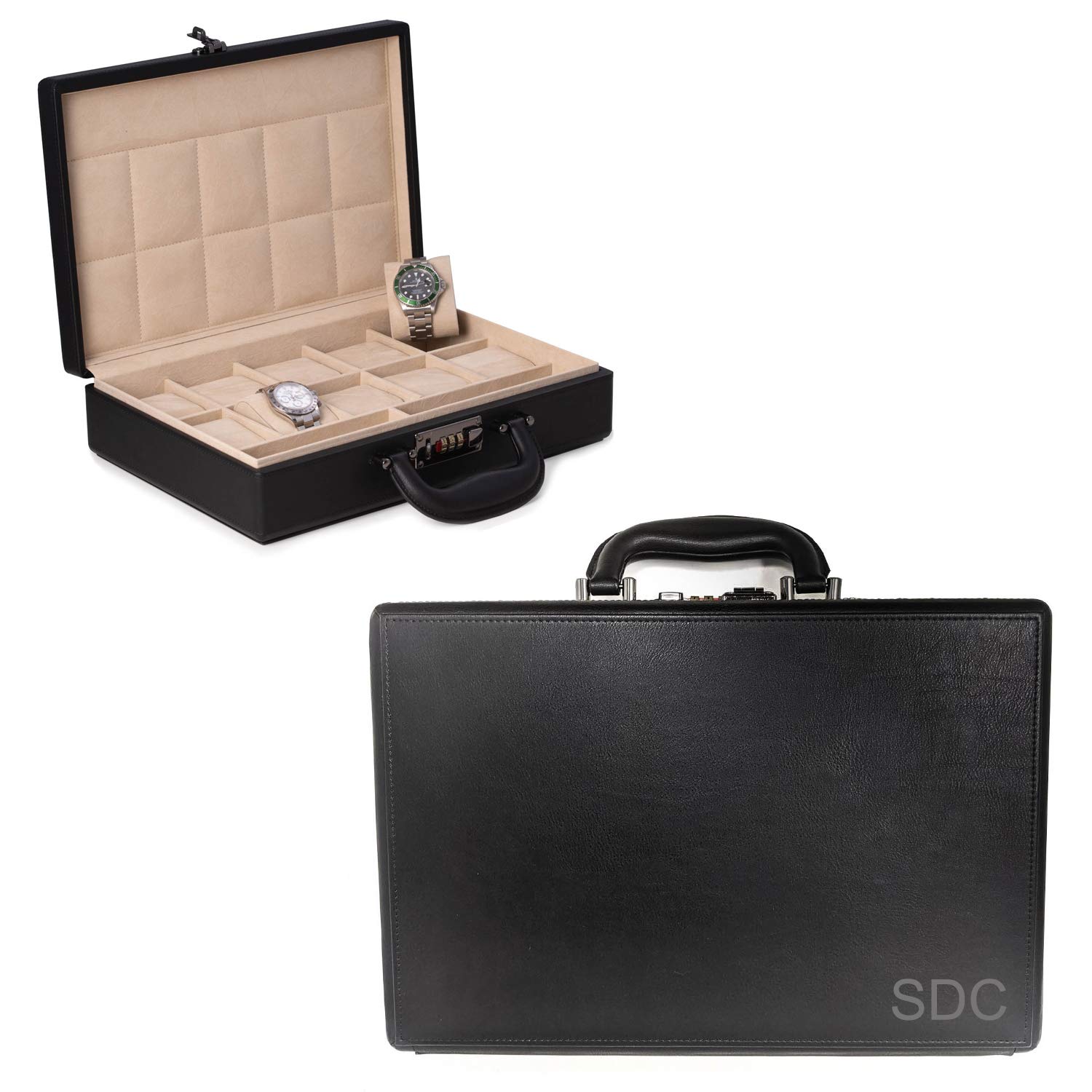Bey-Berk Custom Personalized Alfred Watch Box Briefcase - Holds 10 Watches & Accessories | Luxury Watch Storage for Collectors & Travel