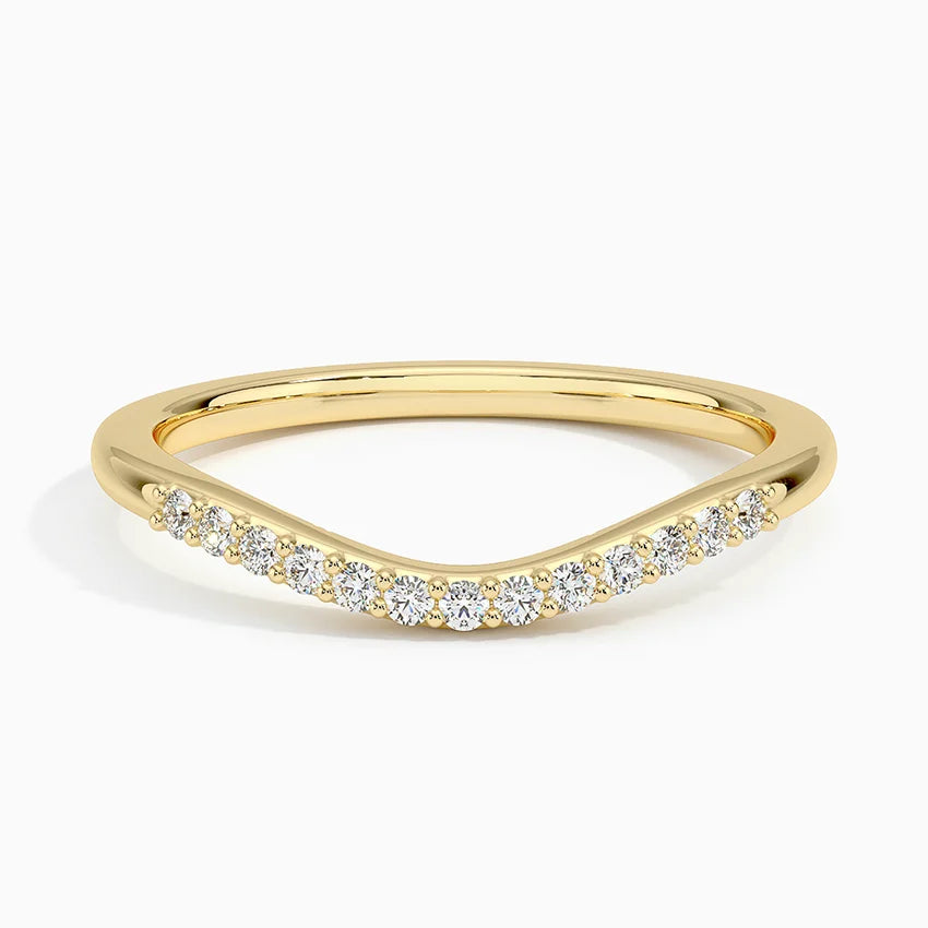 0.09CTW Petite Curved Wedding Band Ring in 14K White Gold - LR57 Size 5.75 | Elegant Bridal Jewelry for Engagement, Anniversary & Special Occasions