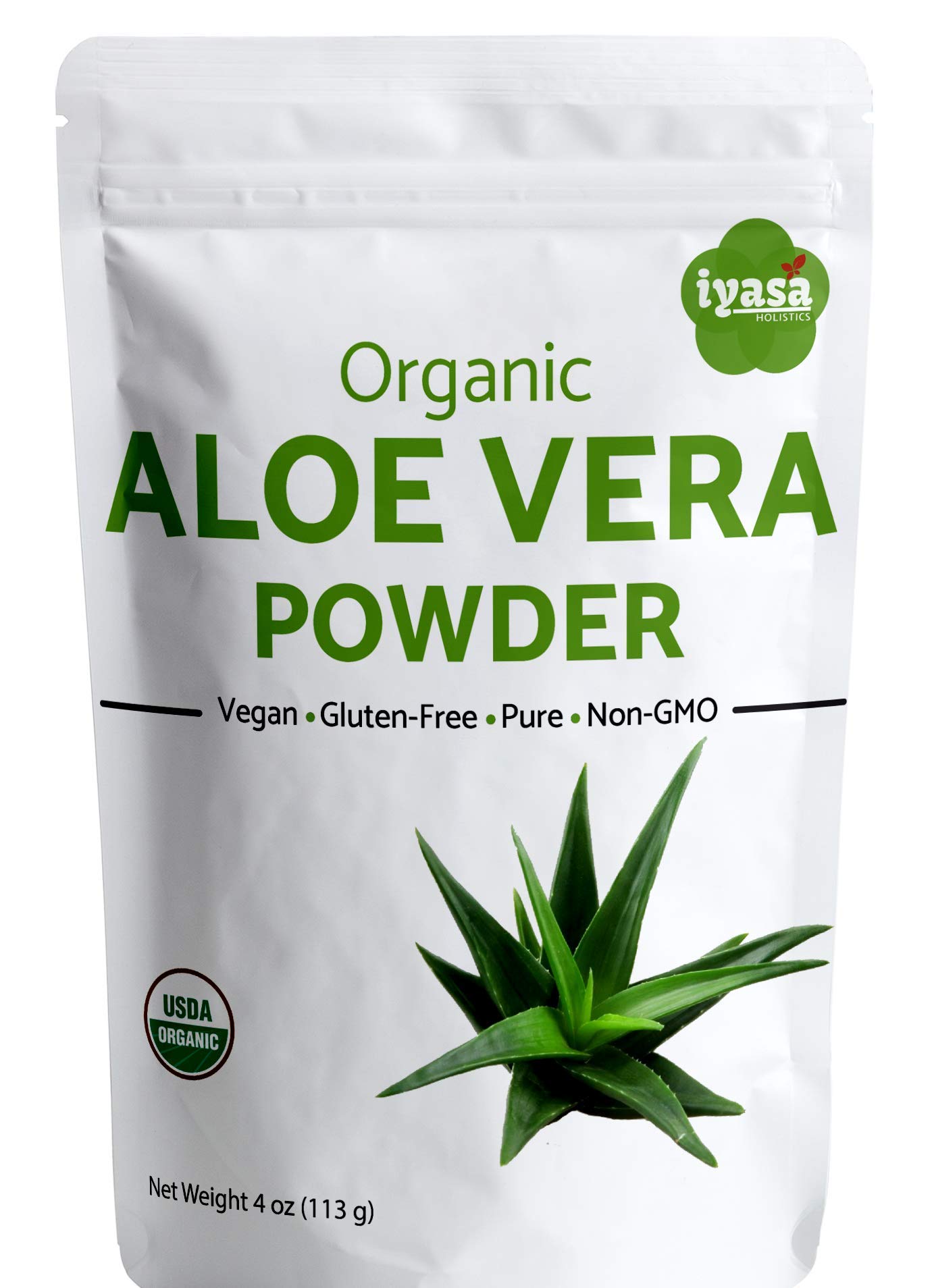 Organic Aloe Vera Leaf Powder (Aloe Barbadensis) - 4oz Resealable Pouch | Natural Hair Conditioner, Skin Moisturizer & Exfoliating Scrub | For DIY Face Masks, Hair Treatments & Body Care