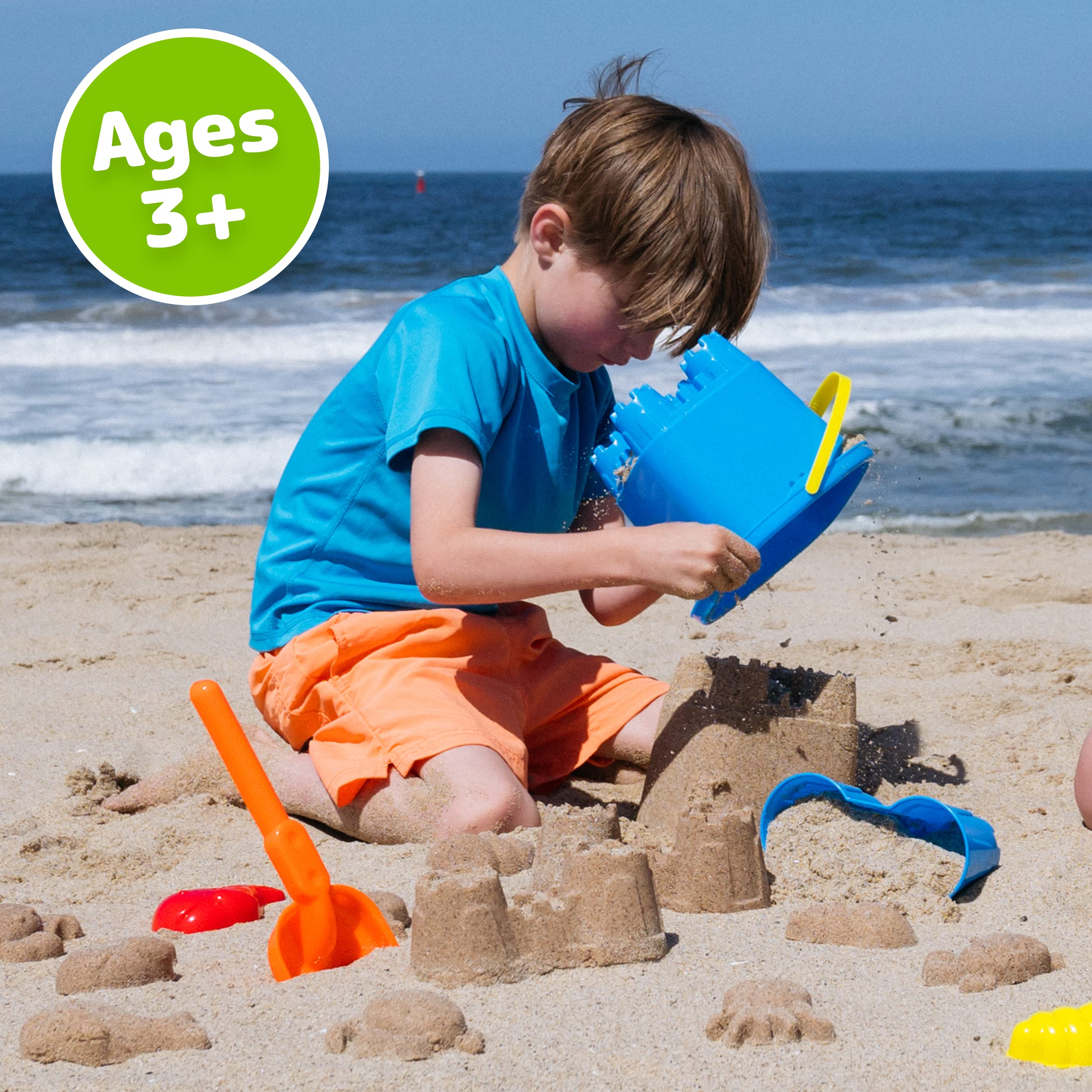 PREXTEX 10 Piece Beach Sand Toys Set for Kids - Bucket with Sifter, Shovel, Rake, Watering Can, 5 Animal and Castle Sand Molds | Fun Outdoor Sandbox & Beach Play Set for Toddlers & Children | Perfect for Beach Vacations, Backyard Sand Play & Summer Activities