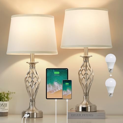 Silver Base + White Lampshade