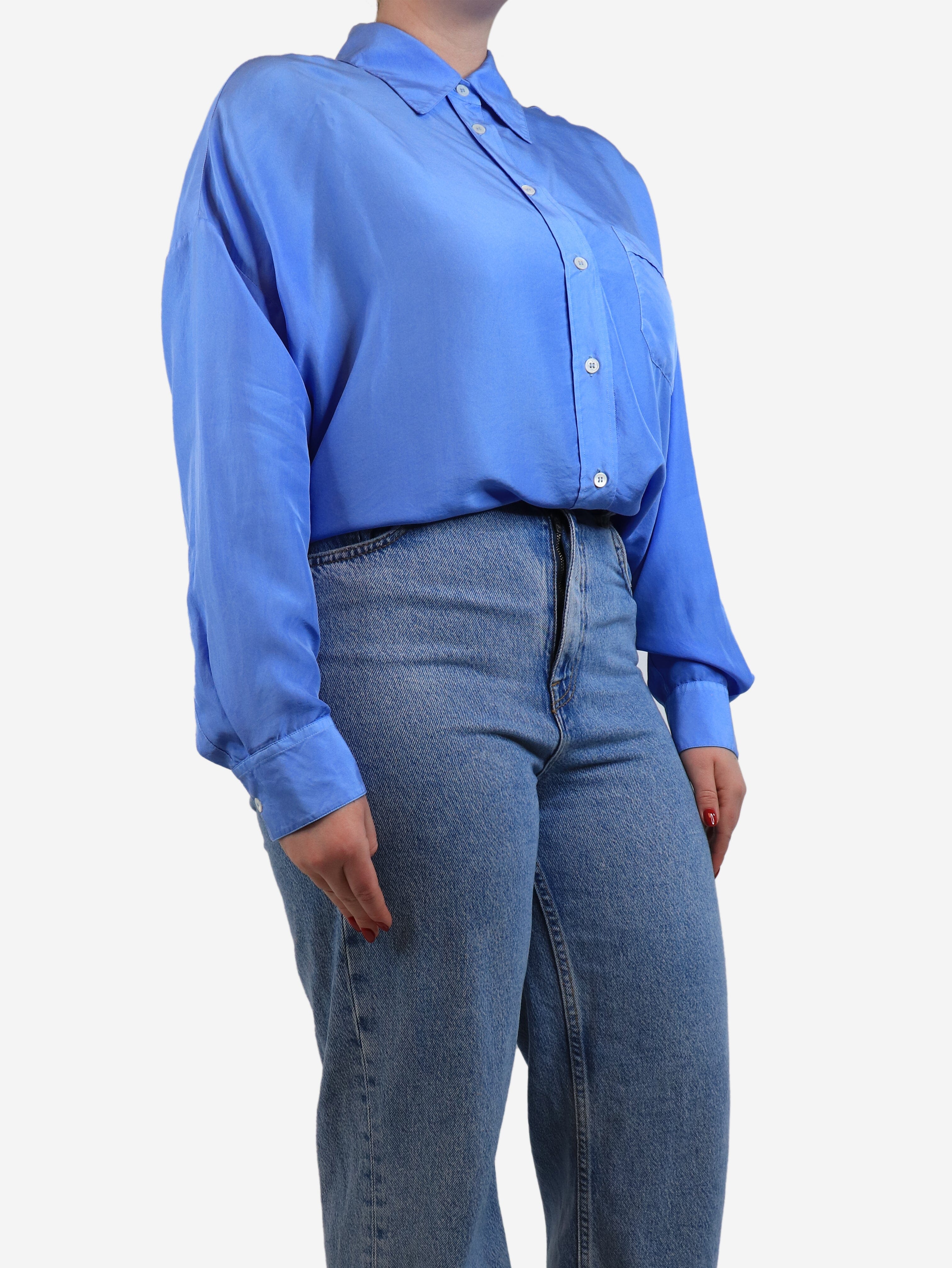 Elegant Blue Silk Shirt for Women - UK Size 14 | Premium Quality Formal & Casual Wear for Office, Party & Special Occasions