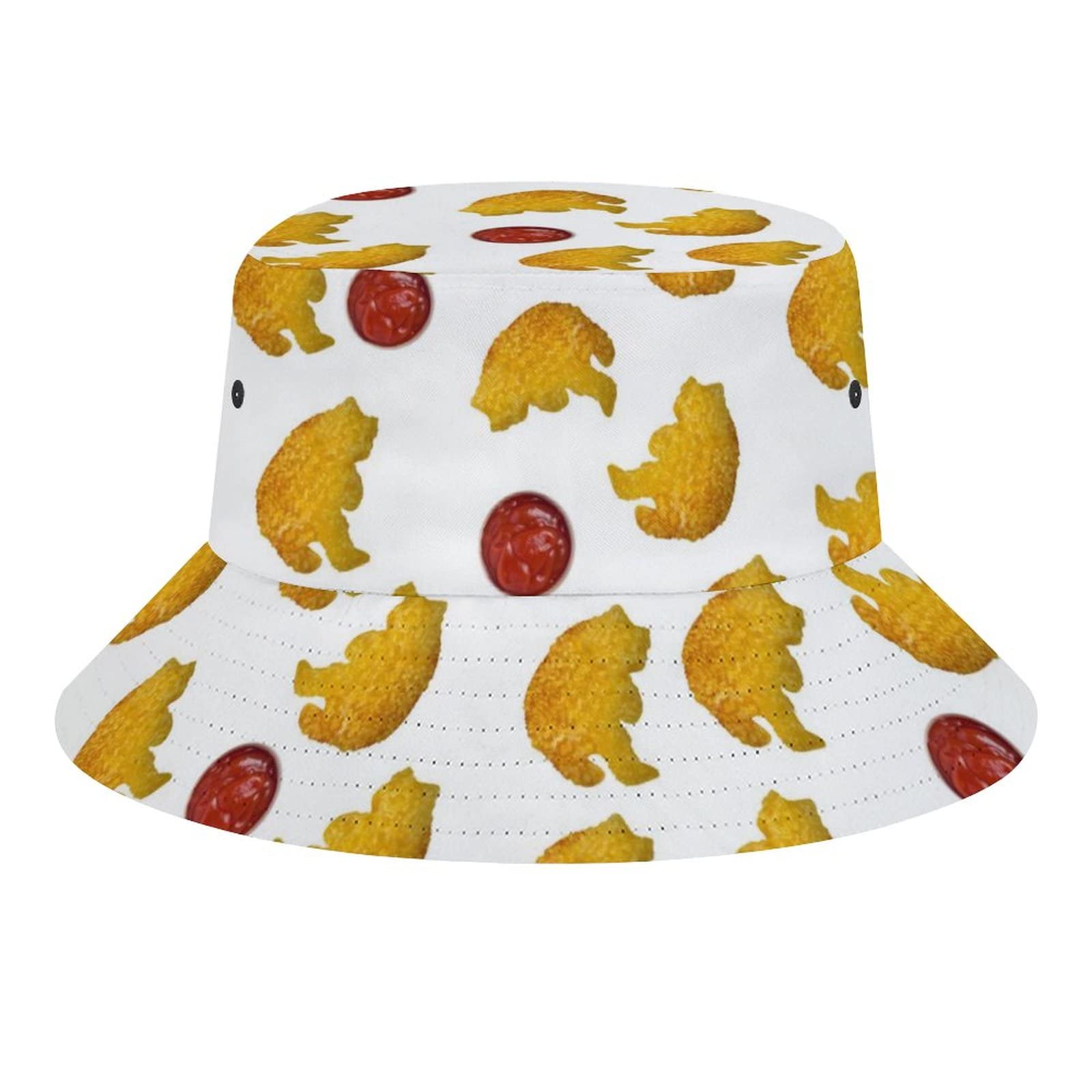 **Dinosaur Fried Chicken Nuggets Bucket Hats - Cotton Unisex Sun Hat for Men, Women & Teens - Outdoor Summer Fashion for Beach, Travel & Casual Wear**