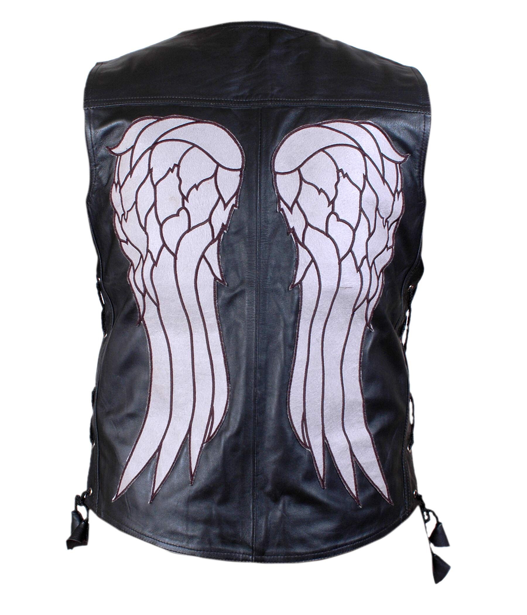 F&H Men's Walking Dead Daryl Dixon Genuine Leather Vest - Premium Biker Jacket for Motorcycle Riding, Cosplay & Halloween Costume