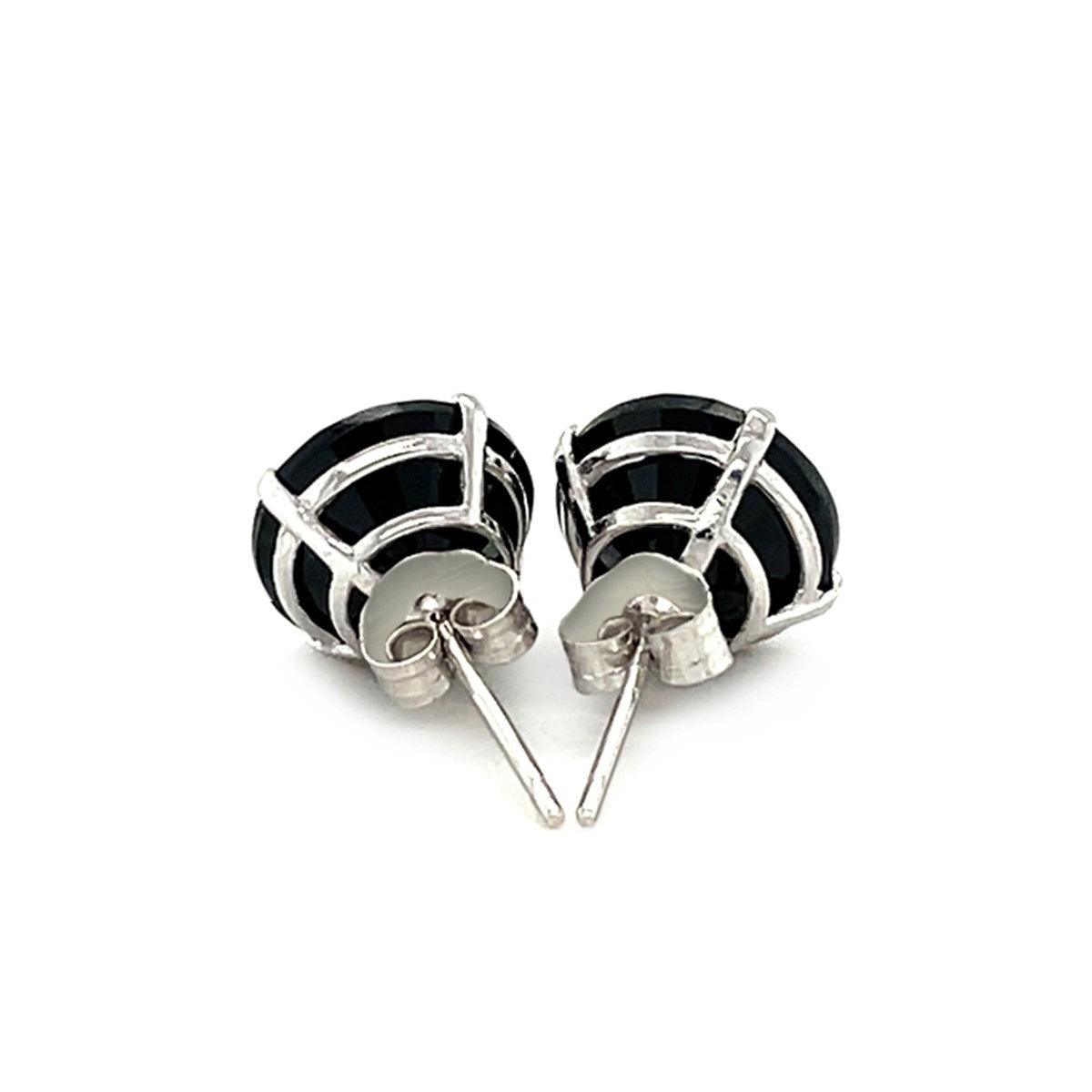 14K White Gold 8.0mm Round Black Cubic Zirconia Stud Earrings for Women - Elegant Everyday Jewelry, Perfect for Work, Party & Special Occasions