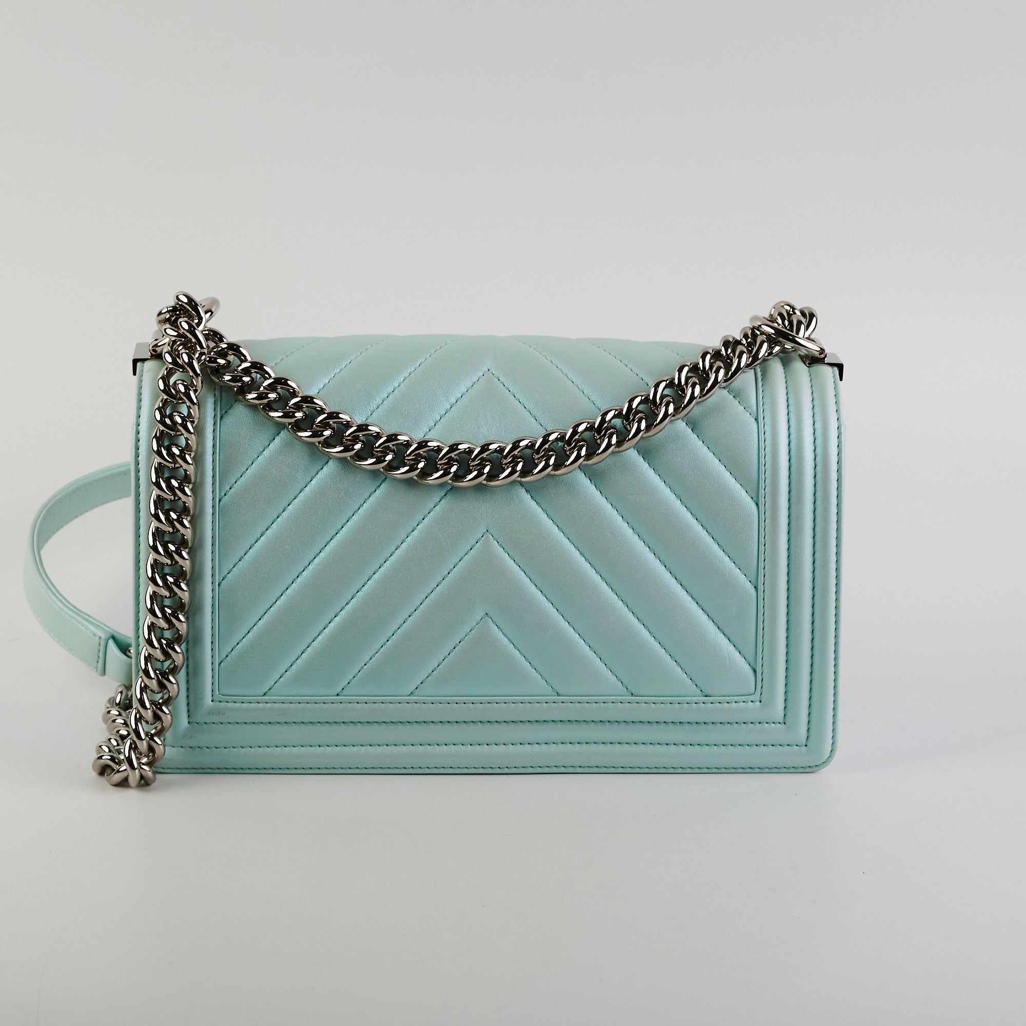 Chanel Medium Boy Bag Iridescent Celeste Blue - Luxury Designer Handbag for Women | Perfect for Evening Parties, Weddings & Special Occasions