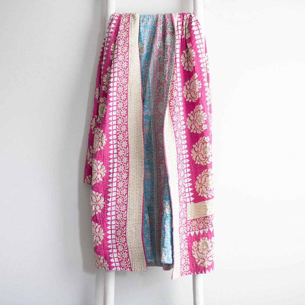 LK419 Large Kantha Quilt - Handmade Cotton Patchwork Bedspread for Boho Home Decor | Perfect for Bedroom, Living Room & Cozy Throw Blanket