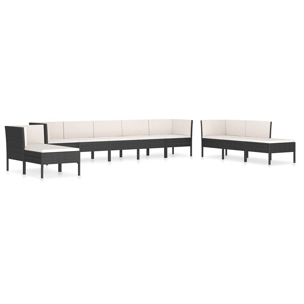 vidaXL 10-Piece Patio Lounge Set with Cushions - Black Poly Rattan Outdoor Garden Furniture, Corner Sofa Set with Footrest - Perfect for Backyard, Poolside & Terrace Relaxation