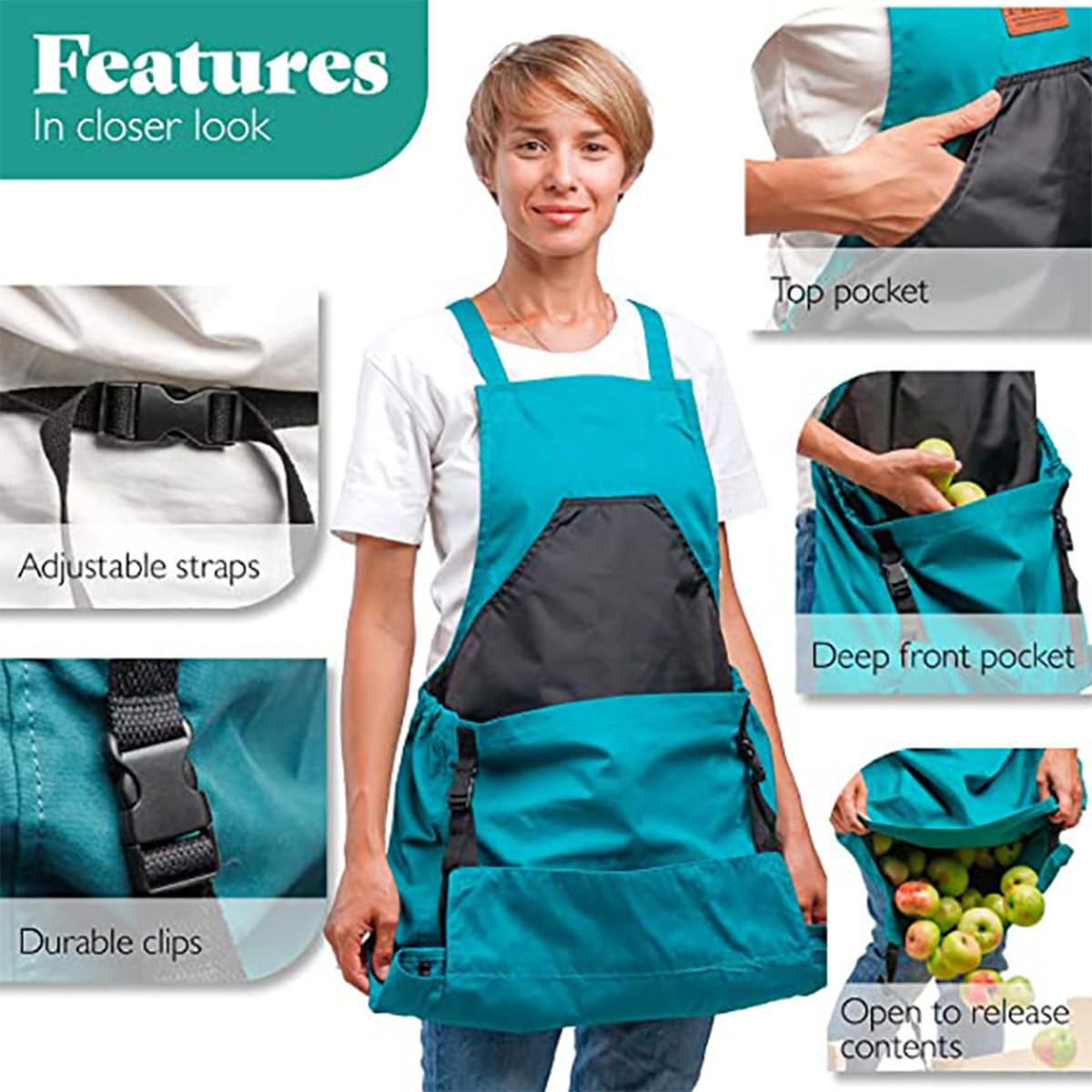 Heavy Duty Gardening Apron with Pockets for Women & Men - Washable Harvest Apron with Multiple Tool Pockets - Perfect for Gardening, Farming, Harvesting & Outdoor Activities - Blue