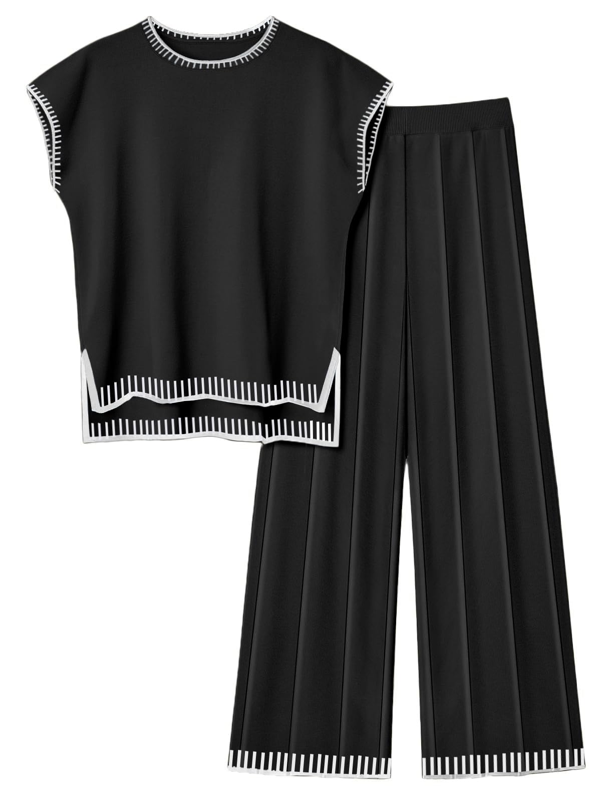 Ekouaer Women's Knit Sweater and Wide Leg Pants Lounge Set - 2 Piece Matching Outfit for Casual Wear, Home Comfort & Street Style Fashion