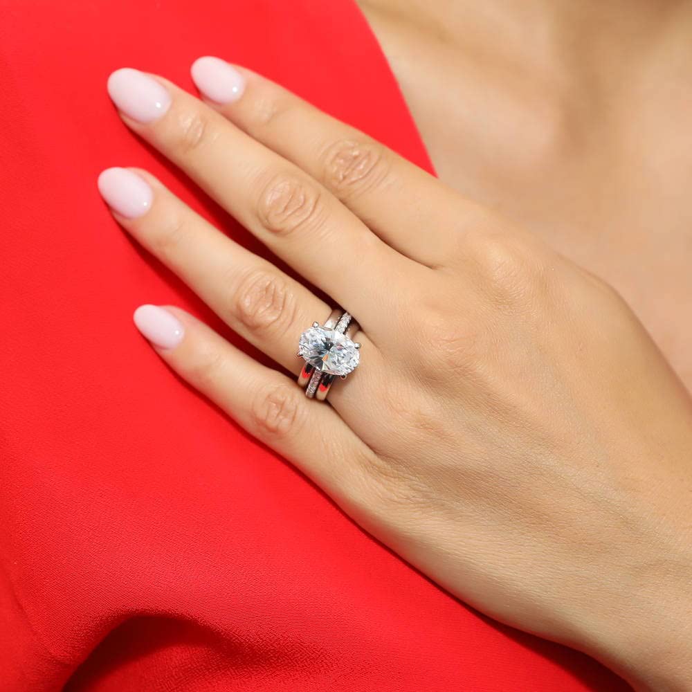 BERRICLE 5.5 Carat Oval Cut Cubic Zirconia Sterling Silver Solitaire Engagement Ring Set for Women, Rhodium Plated Size 4-10 - Perfect for Wedding, Proposal & Anniversary Gifts