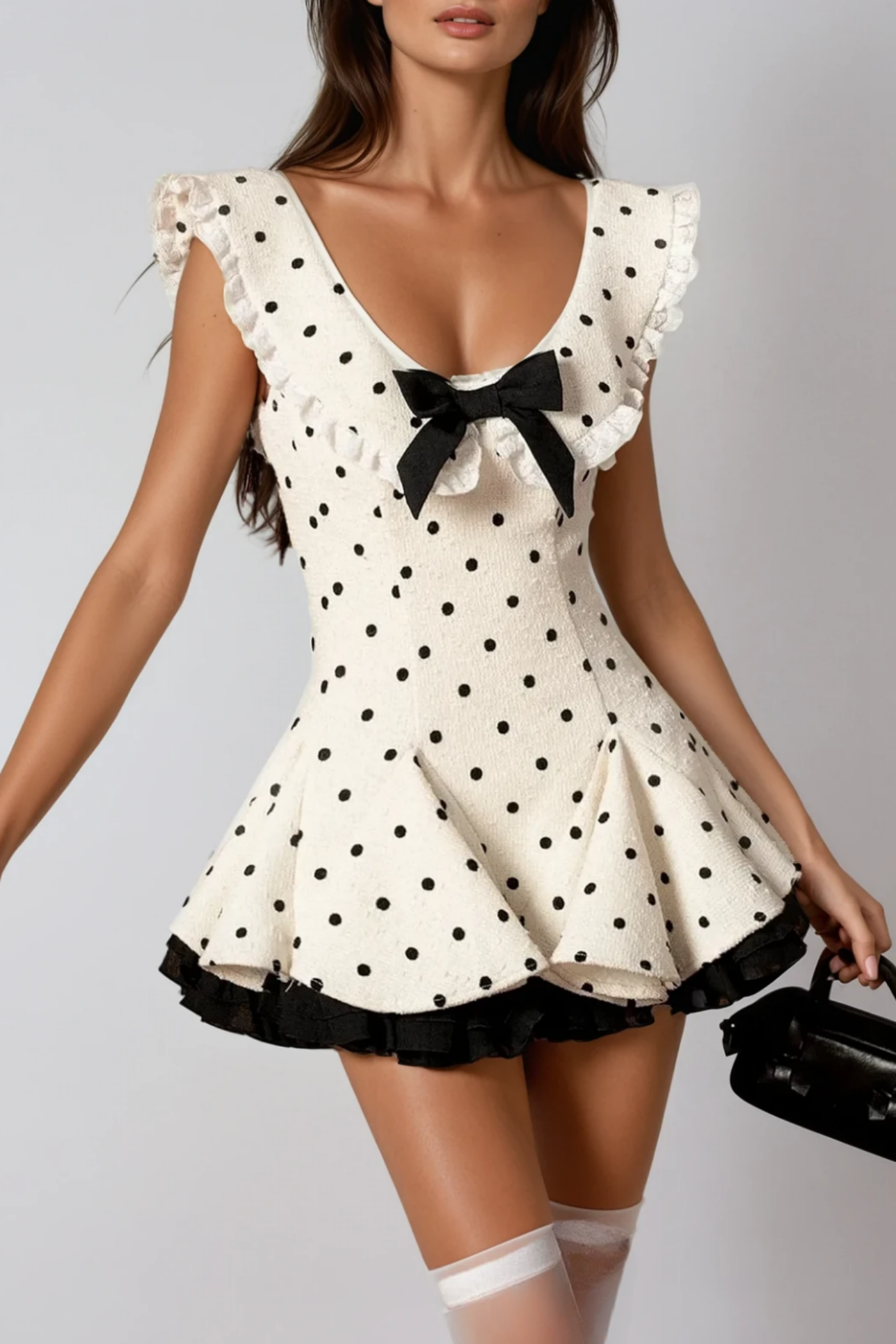 Arlo Dot Bow Lace Ruffle Mini Dress - Elegant Floral Print Party Dress for Women, Perfect for Weddings, Cocktails & Date Nights
