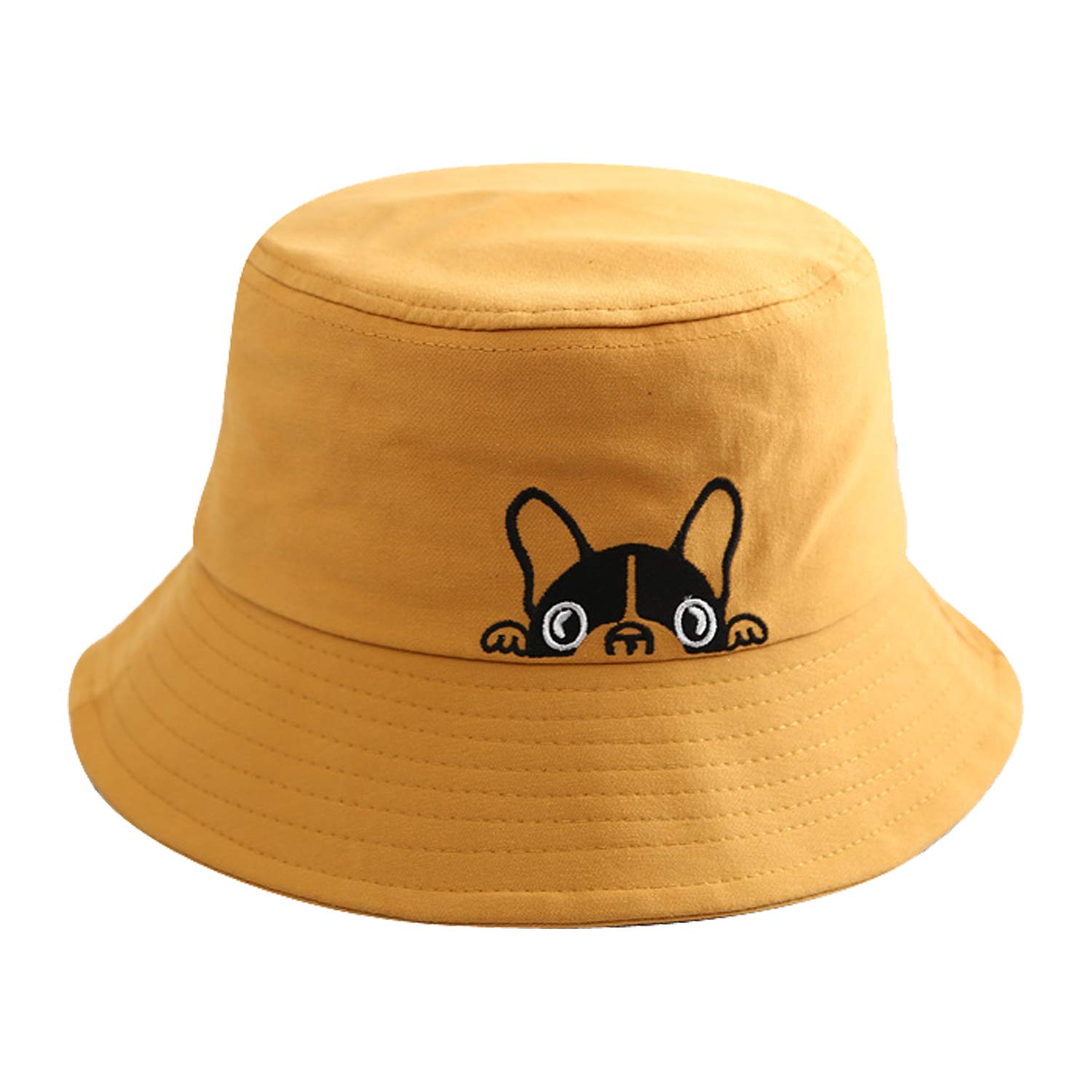 Unisex Bulldog Print Cotton Bucket Hat - Summer Beach Sun Hat for Men & Women - Yellow | Perfect for Outdoor Activities, Beach Vacations & Casual Wear